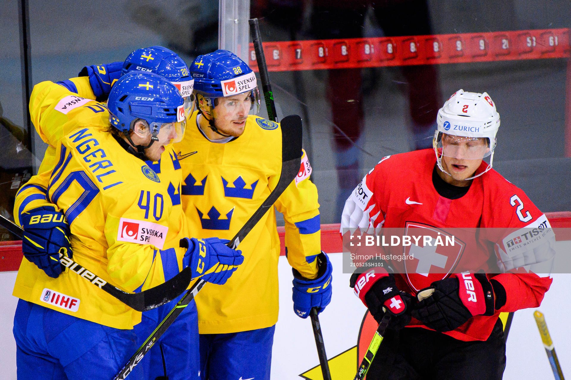 Jesper Frödén of Sweden celebrates the 0-1 goal