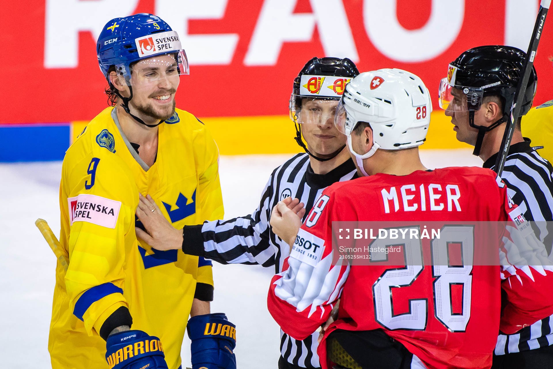 Adrian Kempe of Sweden and Timo Meier of Switzerland