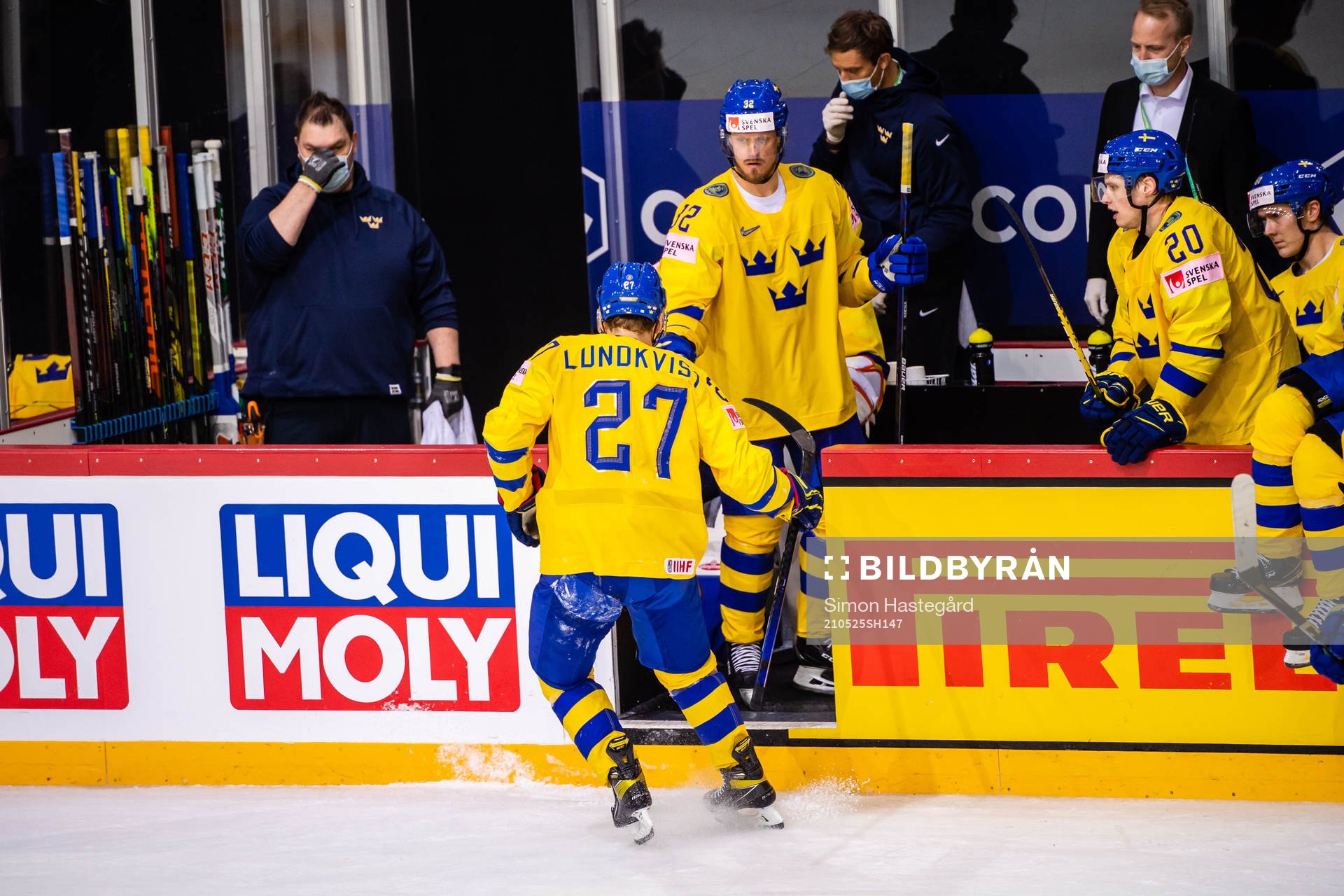 Nils Lundkvist of Sweden leaves the ice
