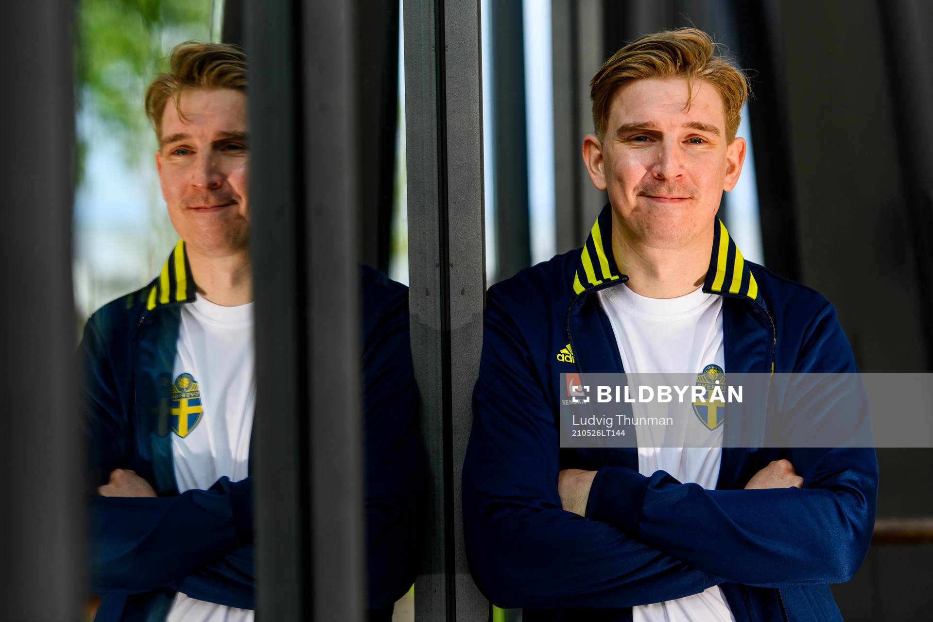Social media manager Andreas Hård of the Swedish national football team poses for a portrait during a press meeting on May 26, 2021 in Båstad.
