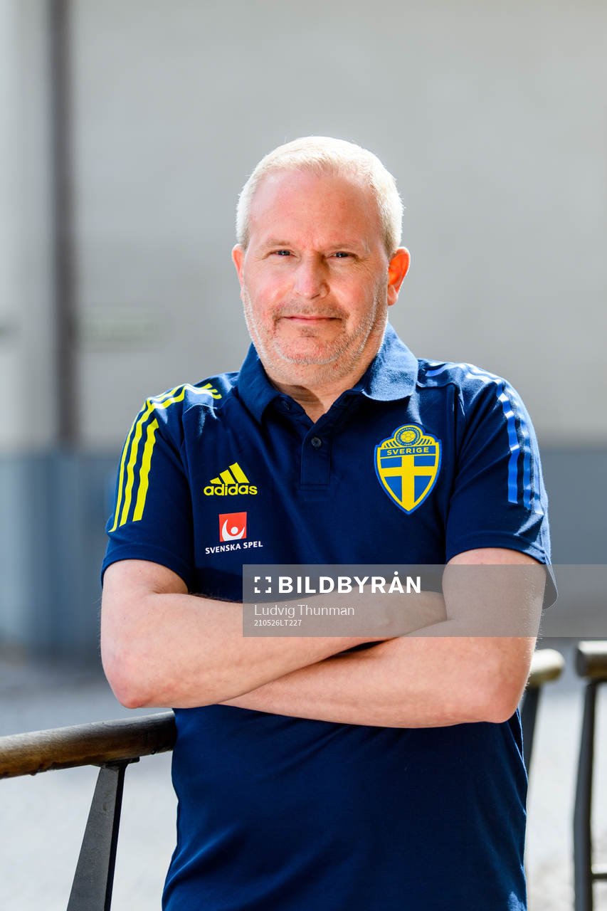 Kit manager Tommie Nilsson of the Swedish national football team poses for a portrait during a press meeting on May 26, 2021 in Båstad.