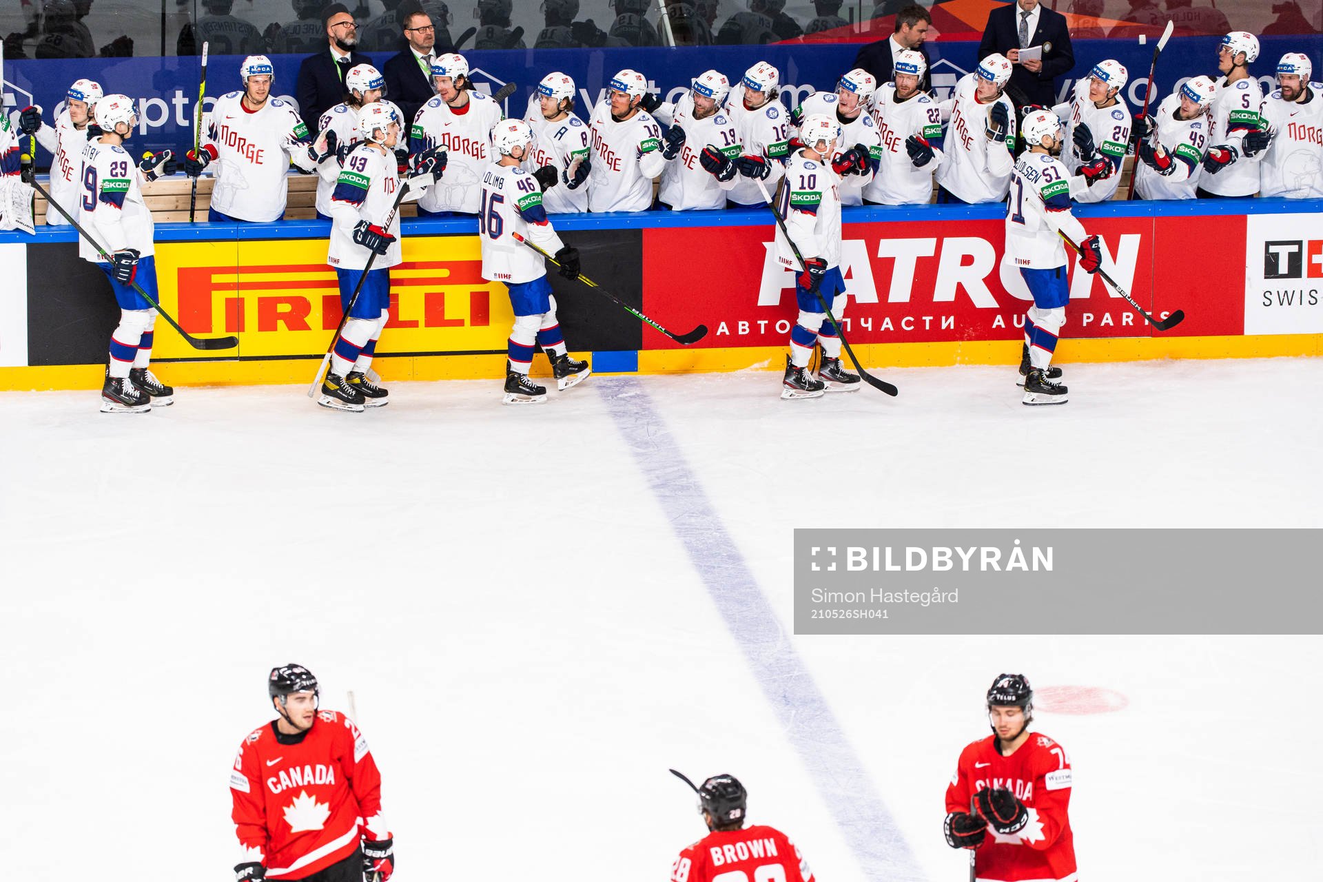 Mats Rosseli Olsen of Norway celebrates with team mates