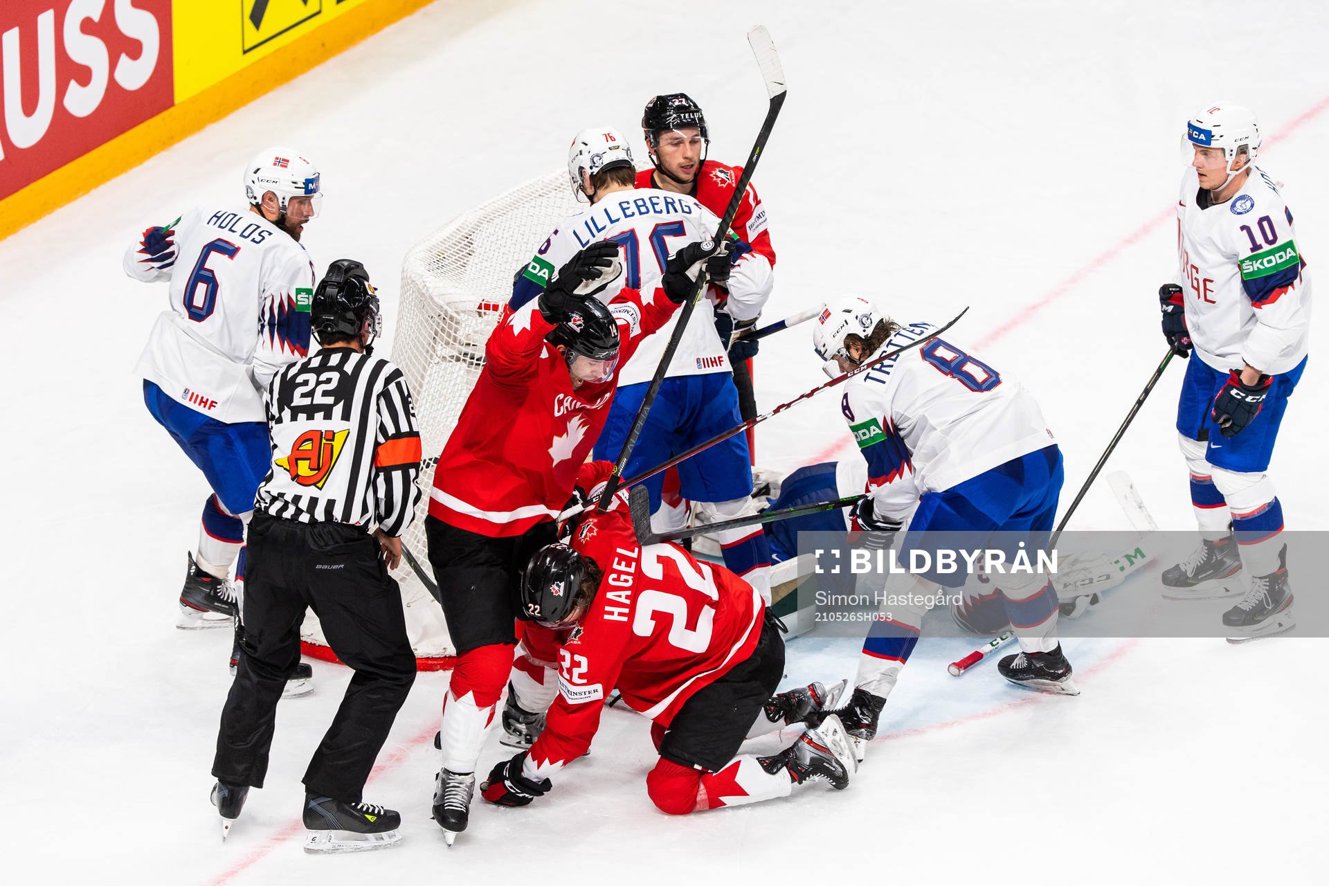 Adam Henrique and Brandon Hagel of Canada celebrate
