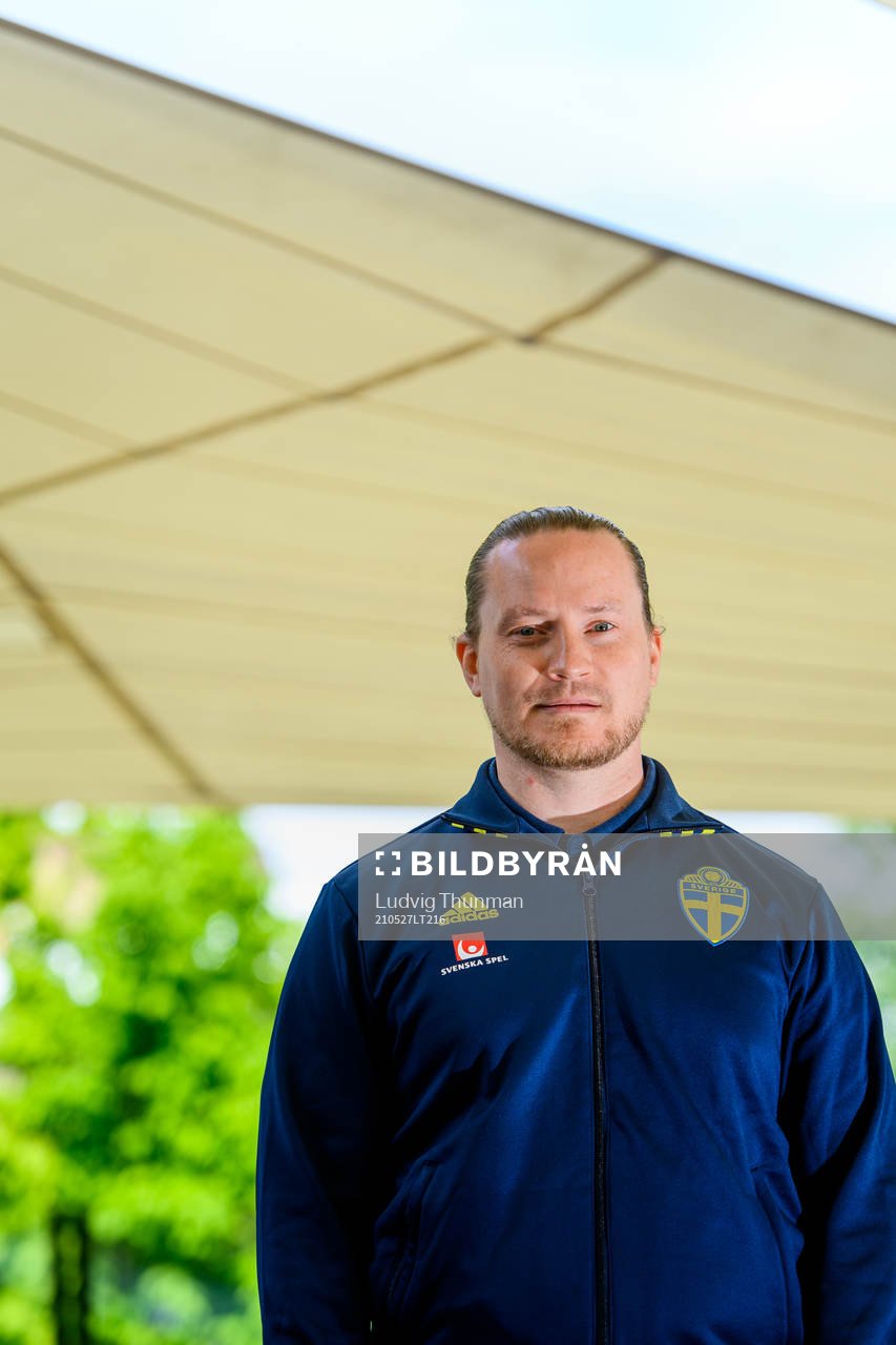 Christoffer Bernspång, video analyst poses for a portrait during a press meeting with Sweden  on May 27, 2021 in Båstad. 