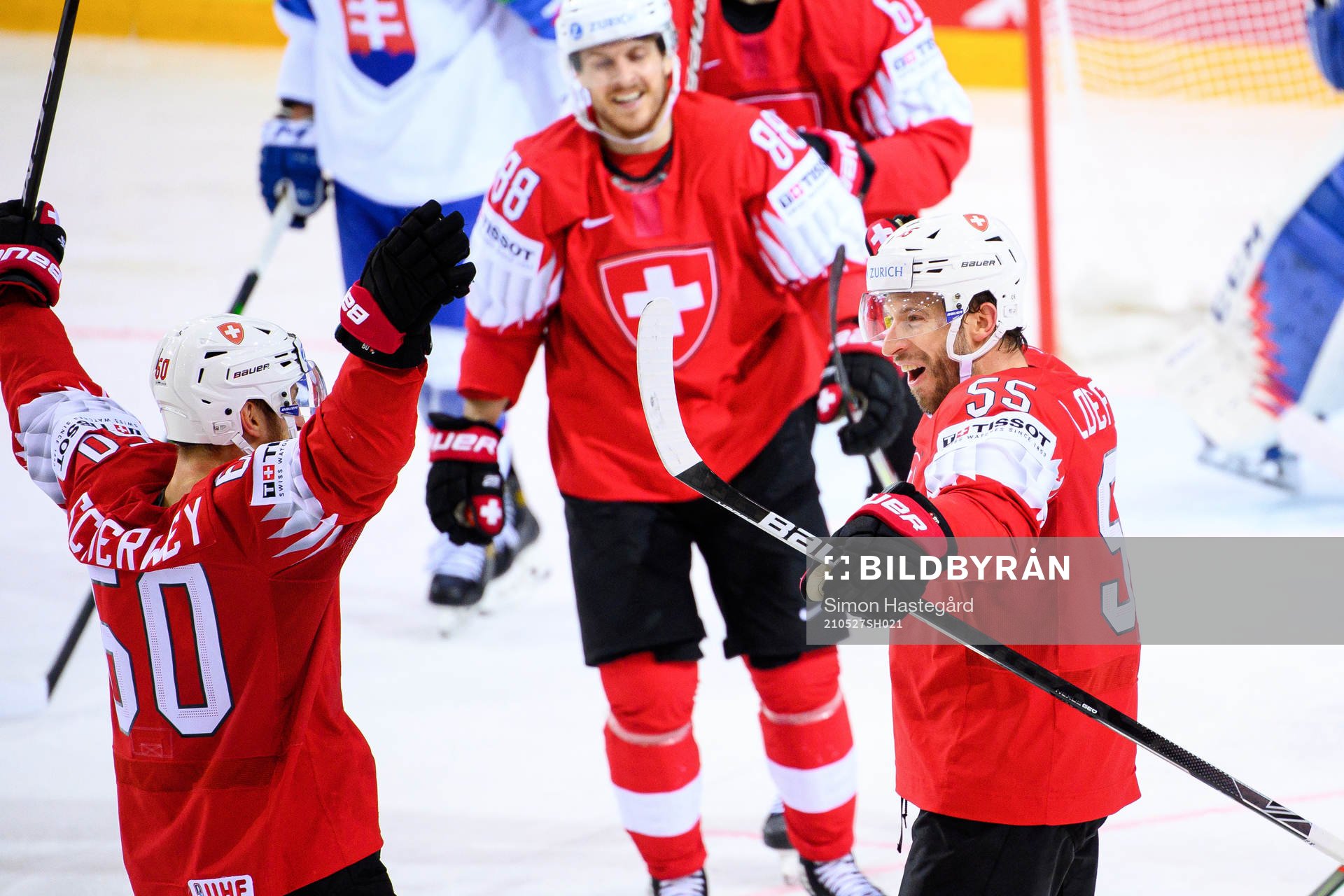 Romain Loeffel of Switzerland celebrates the 3-0 goal