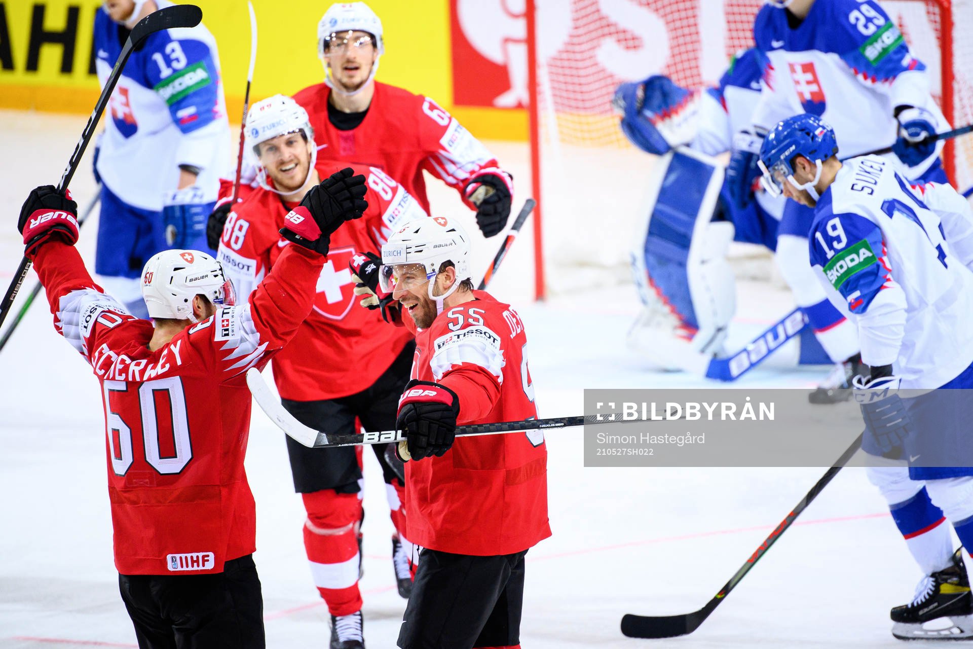 Romain Loeffel of Switzerland celebrates the 3-0 goal