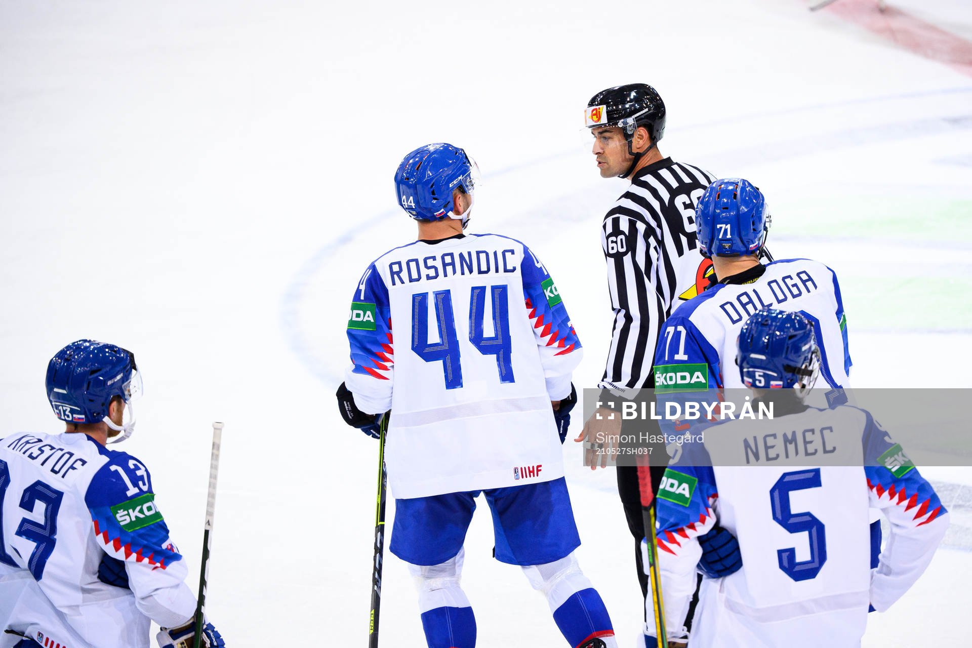 Mislav Rosandic of Slovakia leaves the ice