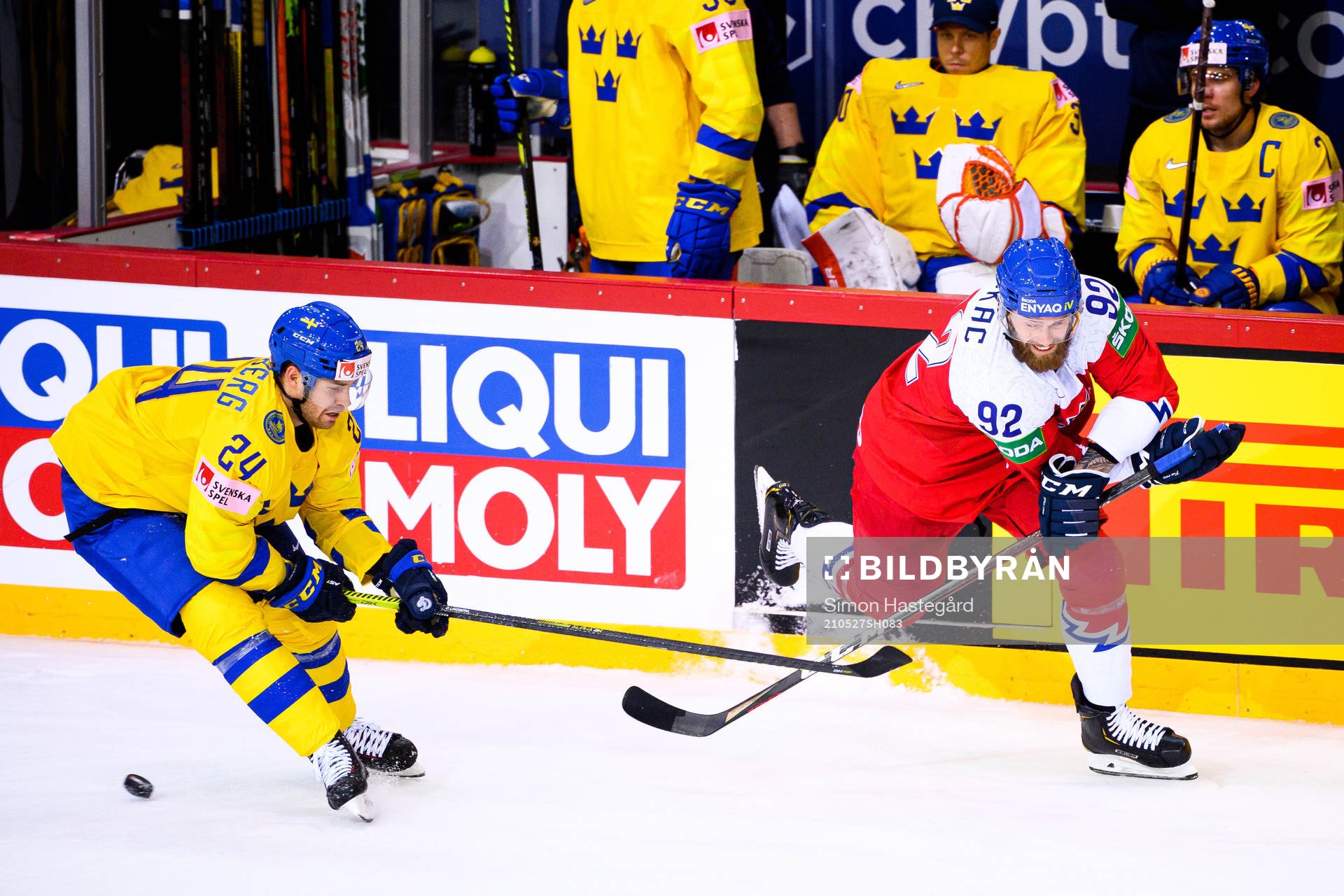 Oscar Lindberg of Sweden and Jiri Sekac of Czech Republic