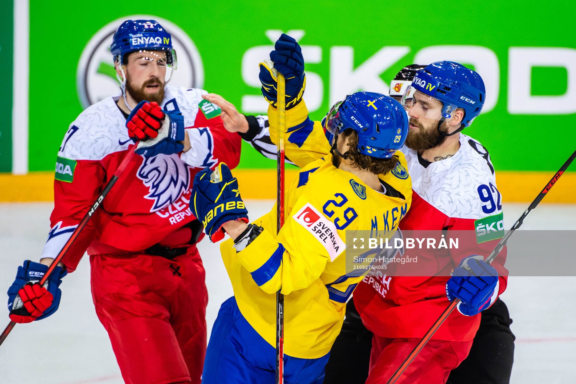 Filip Hronek and Jiri Sekac of Czech Republic and Mario