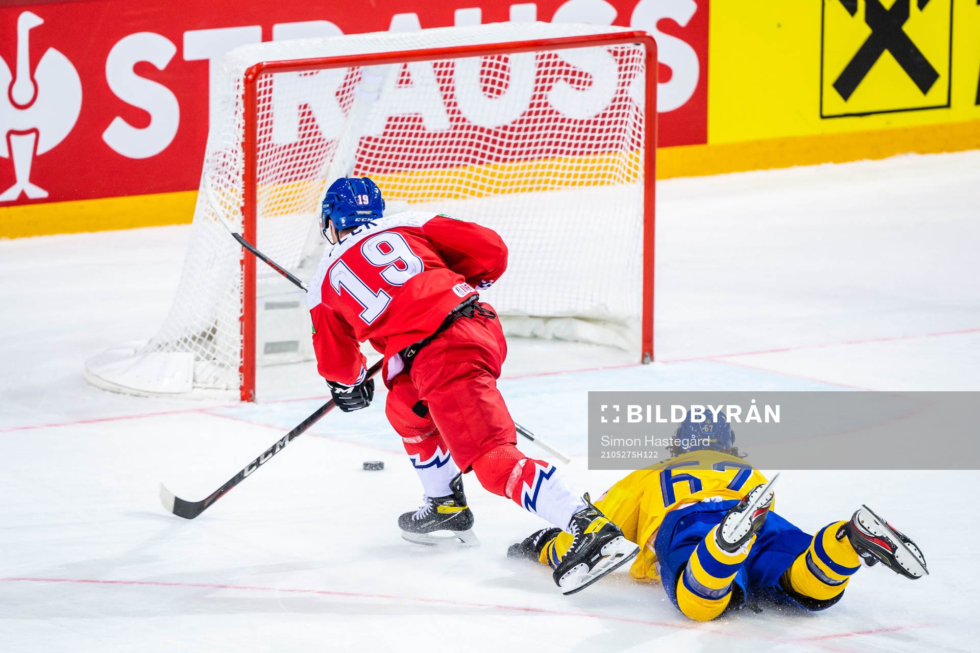 Jakub Flek of Czech Republic scores 2-4 and Rickard Rakell