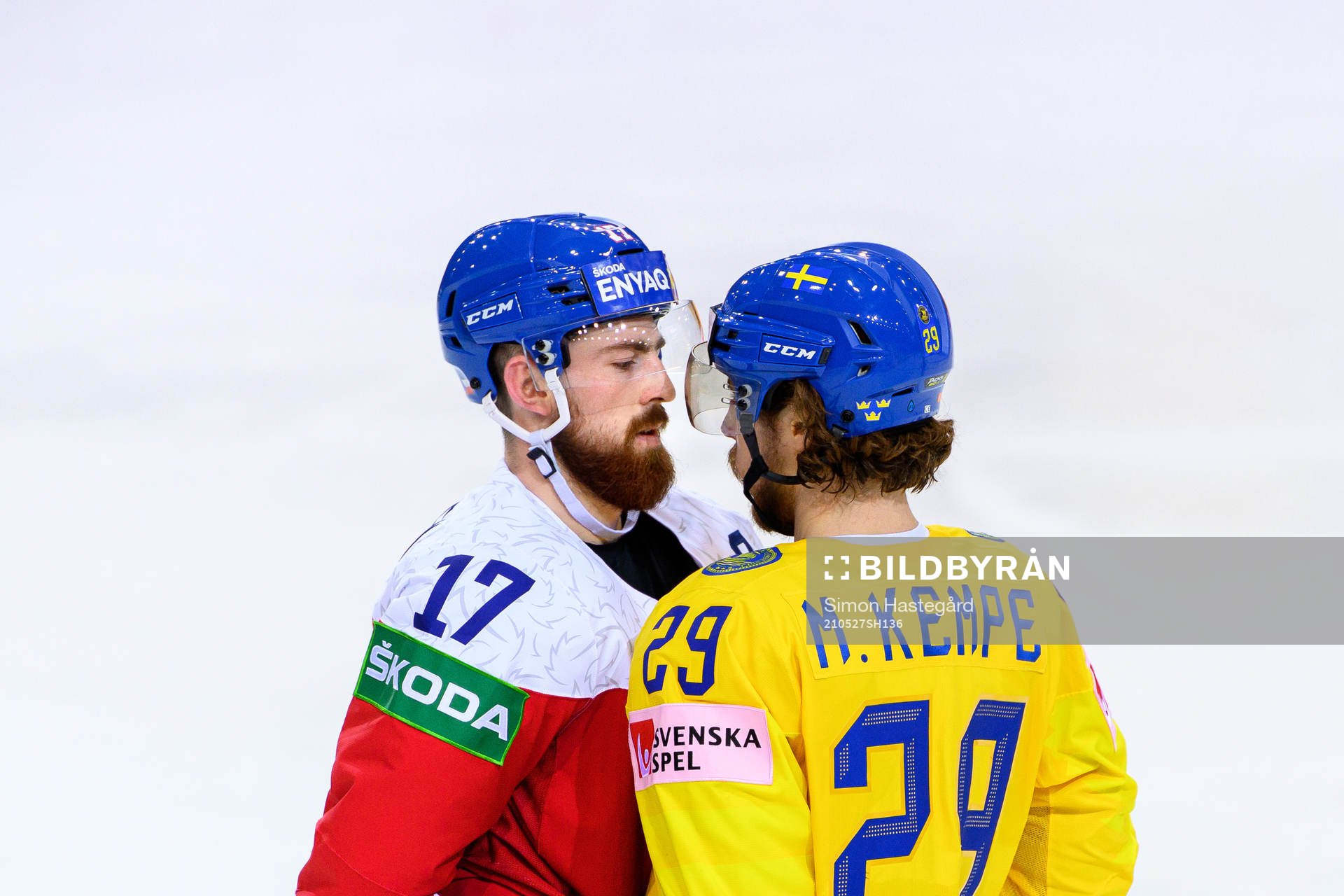 Filip Hronek of Czech Republic and Mario Kempe of Sweden