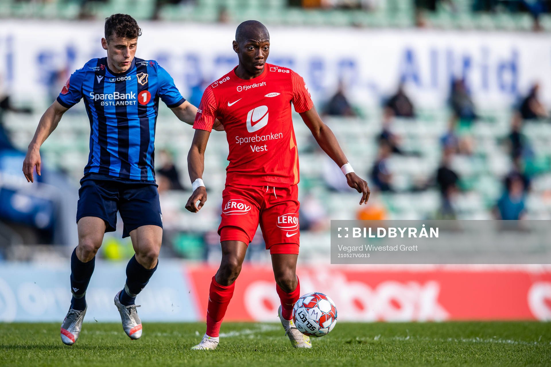  Herolind Shala of Stabæk  and Moonga Aluta Simba of Brann during the Eliteserien football match between Stabæk and Brann on May 27, 2021 in Bekkestua. 