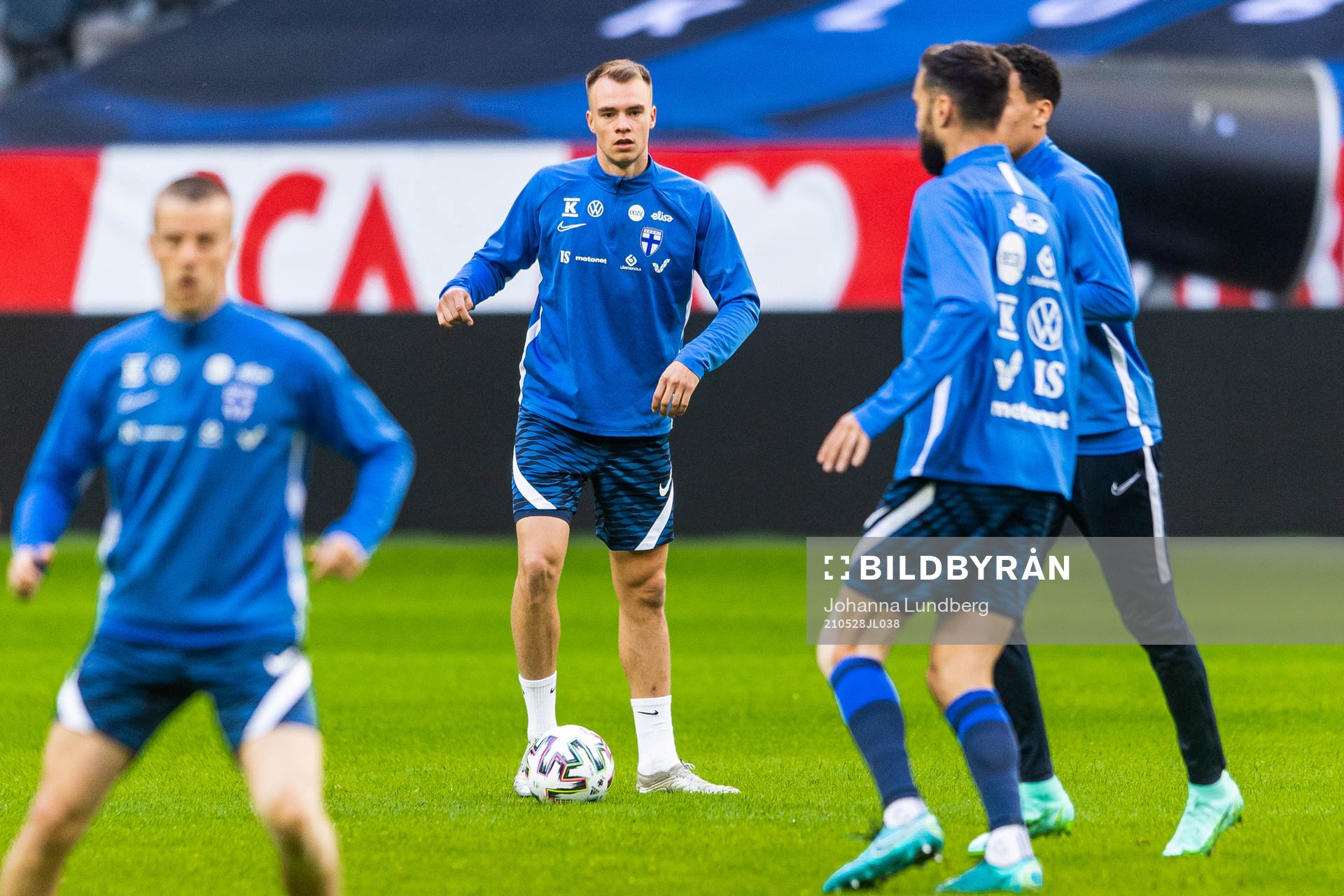 Leo Väisänen during a practice with the Finnish national football team on May 28, 2021 in Stockholm. 