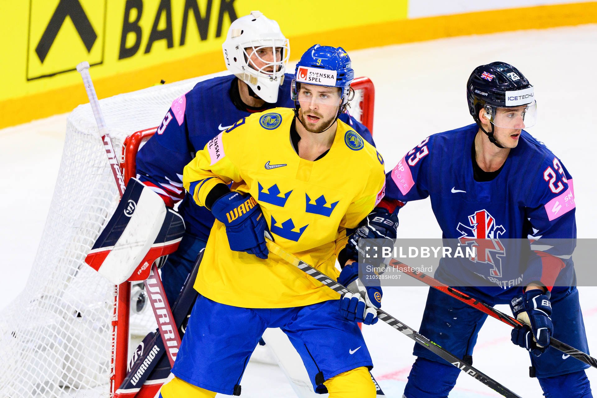 Adrian Kempe of Sweden against goalkeeper Ben Bowns and