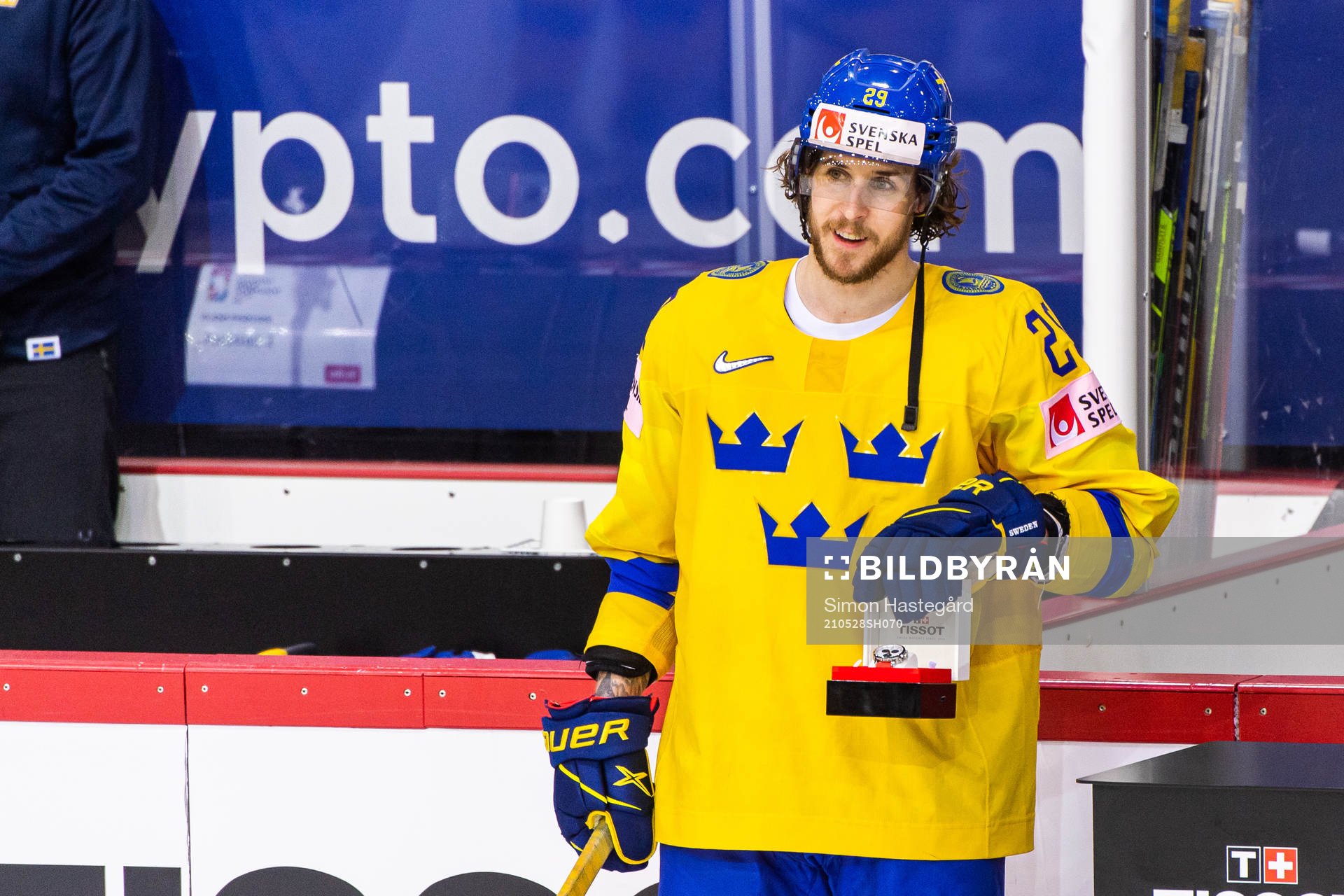 Mario Kempe of Sweden is awarded Player of the Match