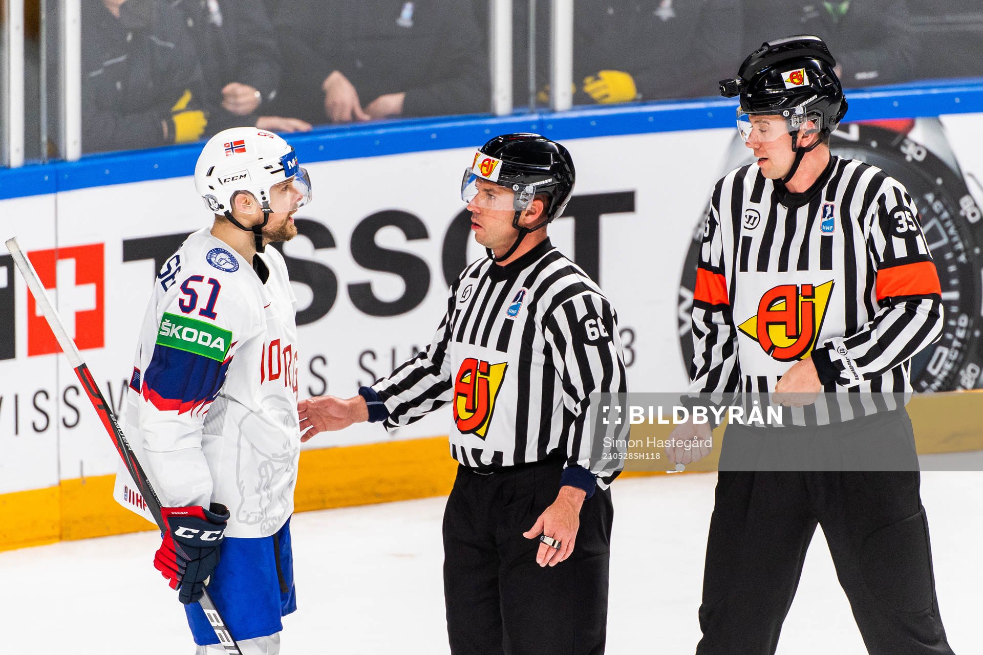 Mats Rosseli Olsen of Norway reacts against the referees