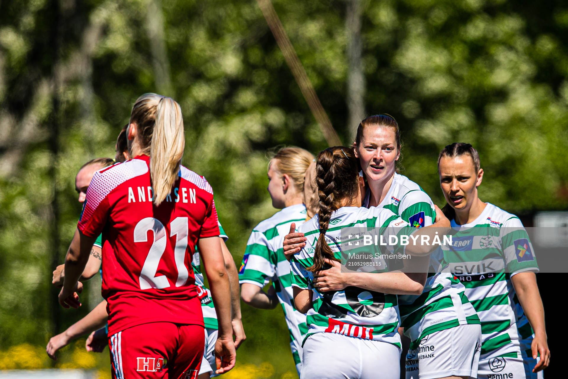 Mari Smevoll of KIL/Hemne celebrates after scoring the 1-0 goal during the 1. divison football match between KIL/Hemne and Fart on May 29, 2021 in Kyrksæterøra.