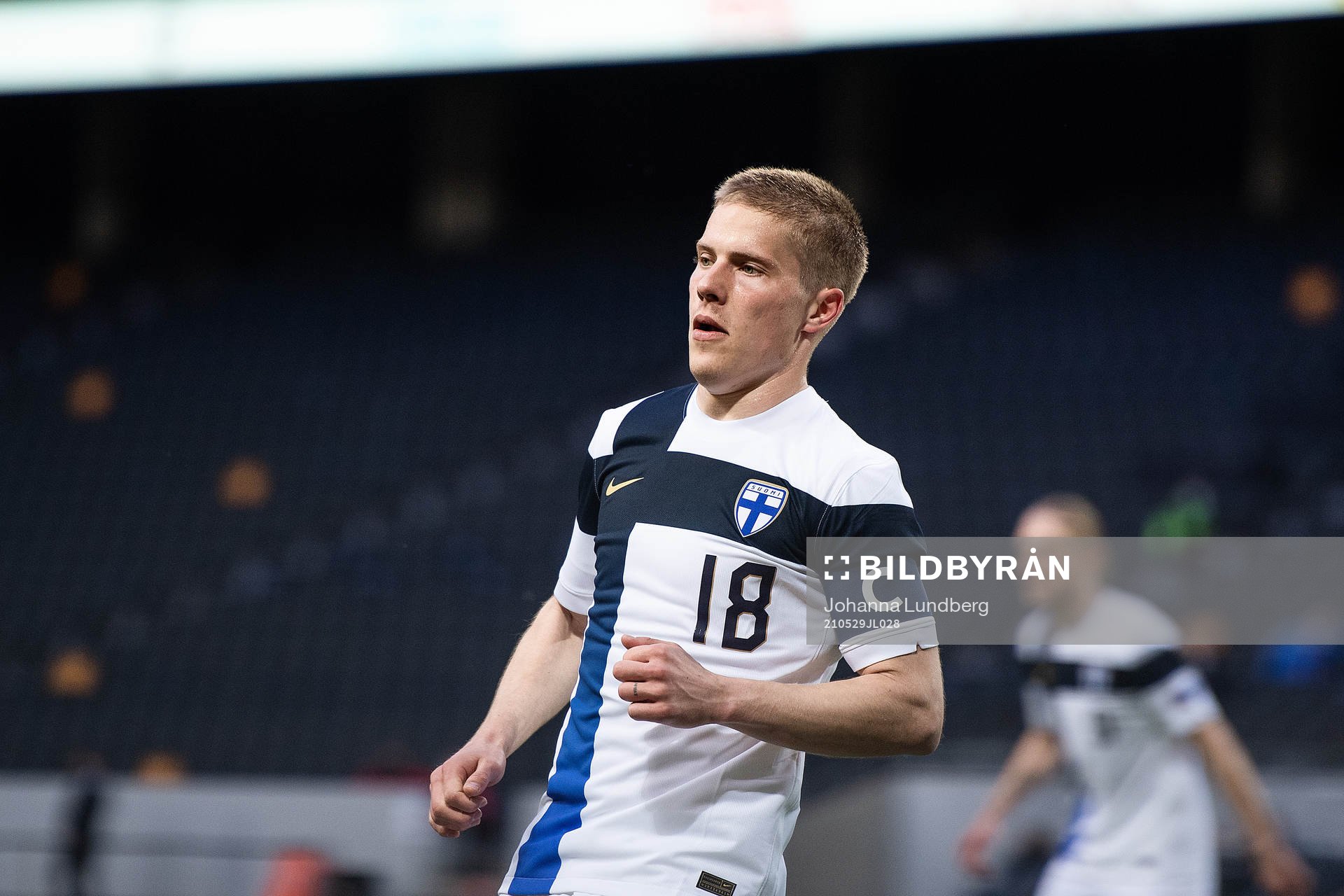 Jere Uronen of Finland during the international friendly football match between Sweden and Finland on May 29, 2021 in Stockholm.