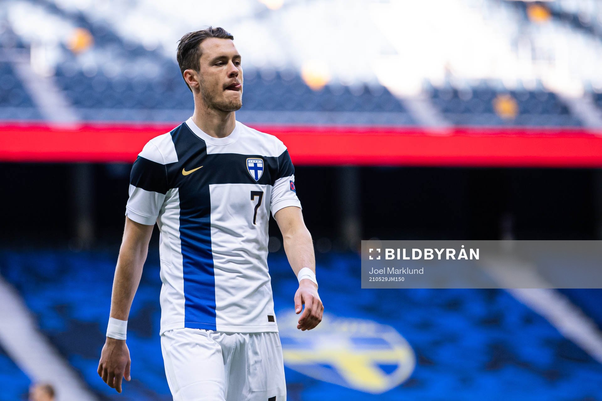 Thomas Lam of Finland during the international friendly football match between Sweden and Finland on May 29, 2021 in Stockholm.