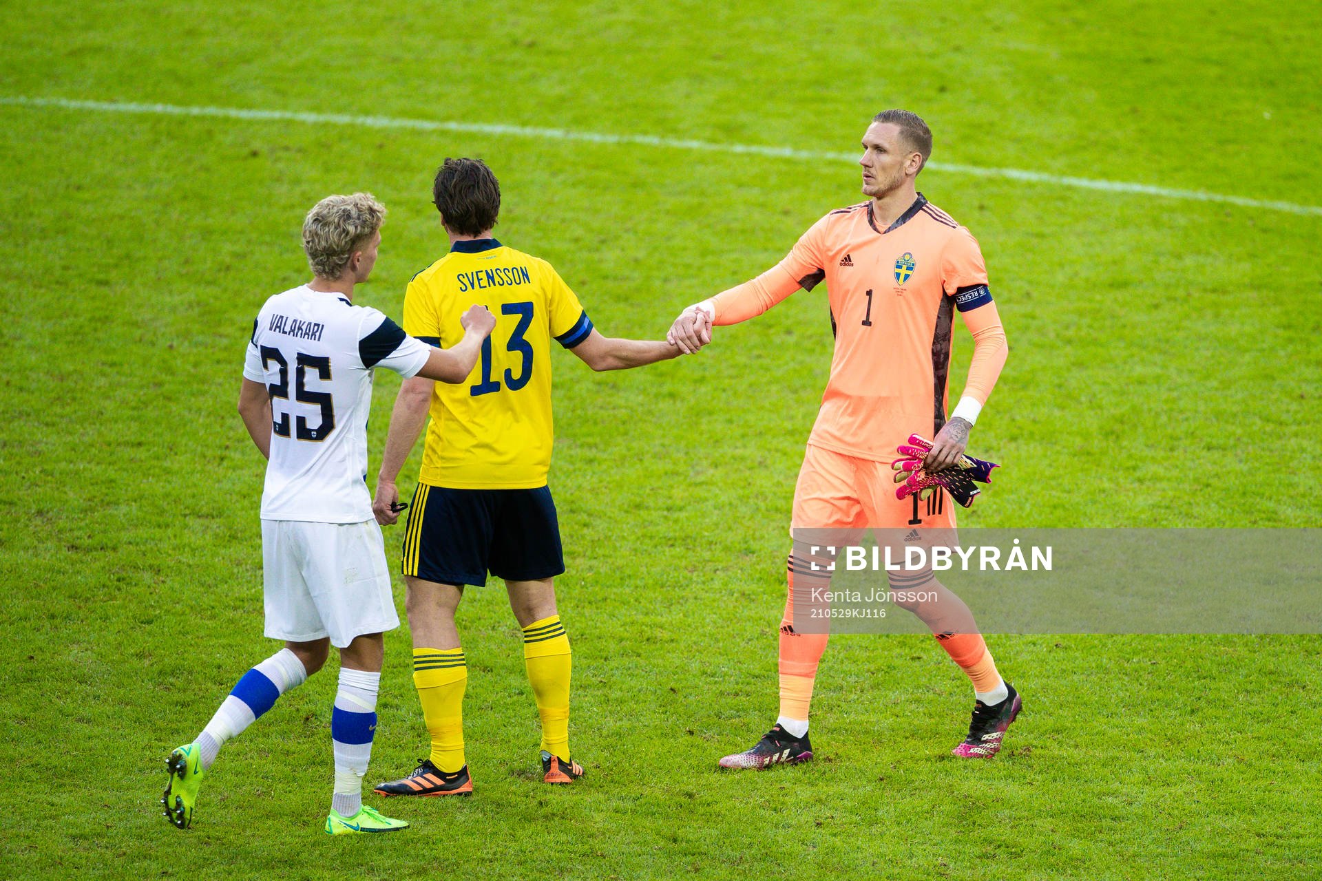 goalkeeper Robin Olsen of Sweden celebrates after the international friendly football match between Sweden and Finland on May 29, 2021 in Stockholm.