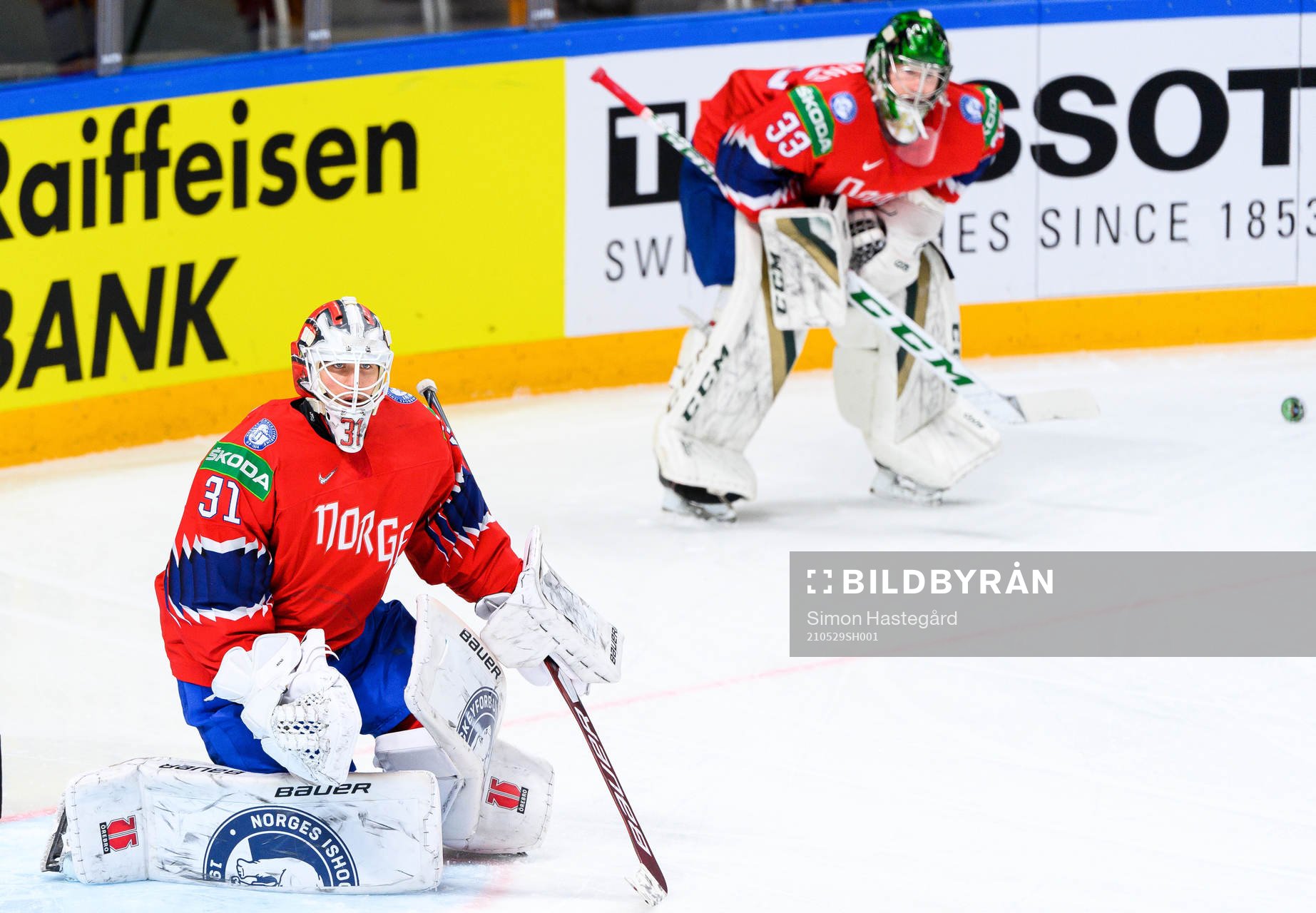 Goalkeepers Jonas Arntzen and Henrik Haukeland of Norway