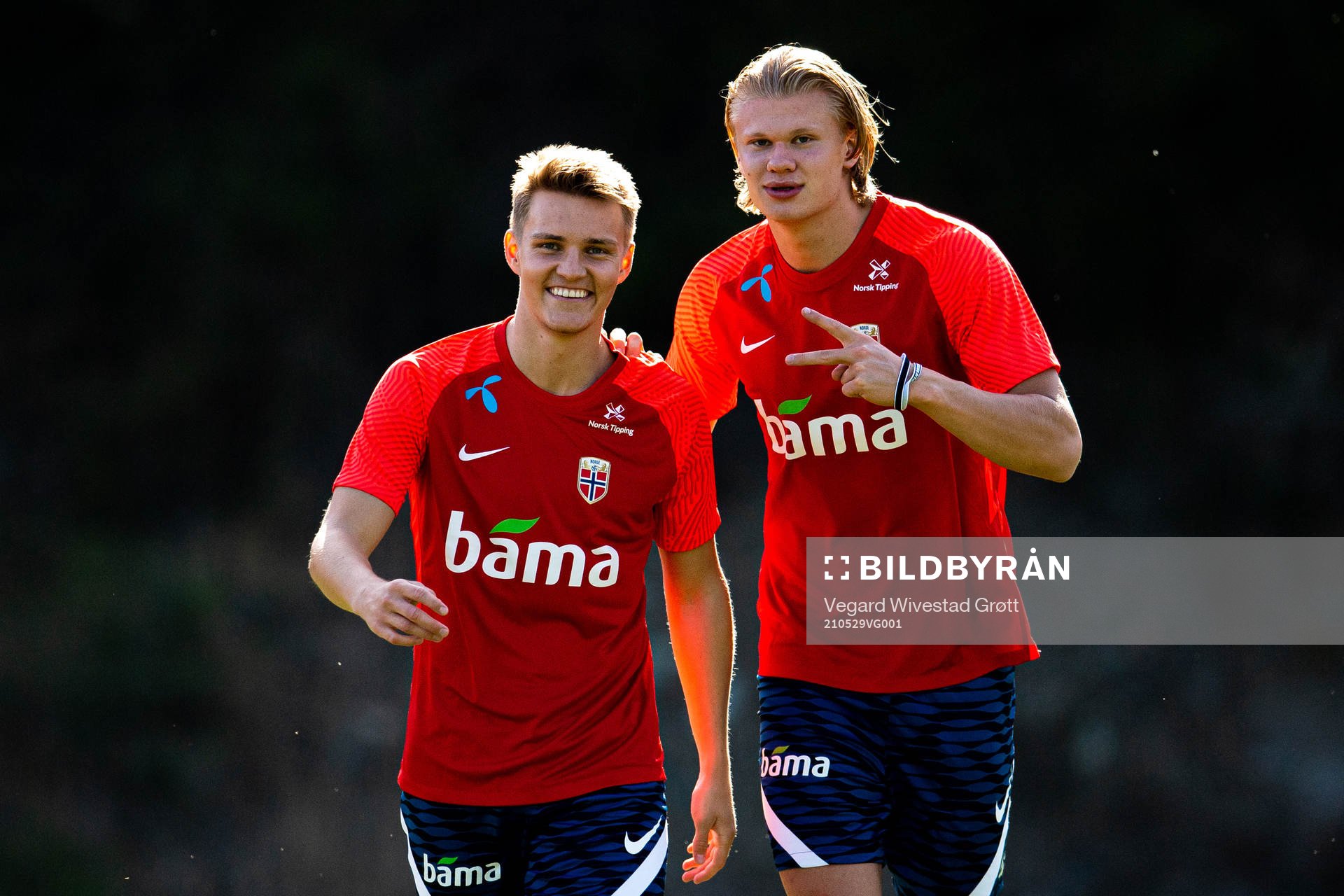 Martin Ødegaard and Erling Braut Haaland of the Norwegian