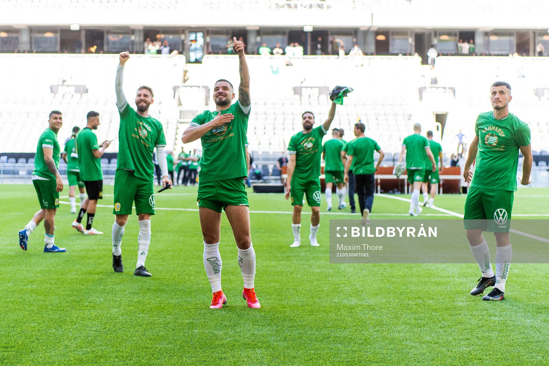 Hammarbys Vladimir Rodic jublar efter vinsten i fotbollsmatchen i Svenska Cupen mellan Hammarby och Häcken den 30 maj 2021 i Stockholm.