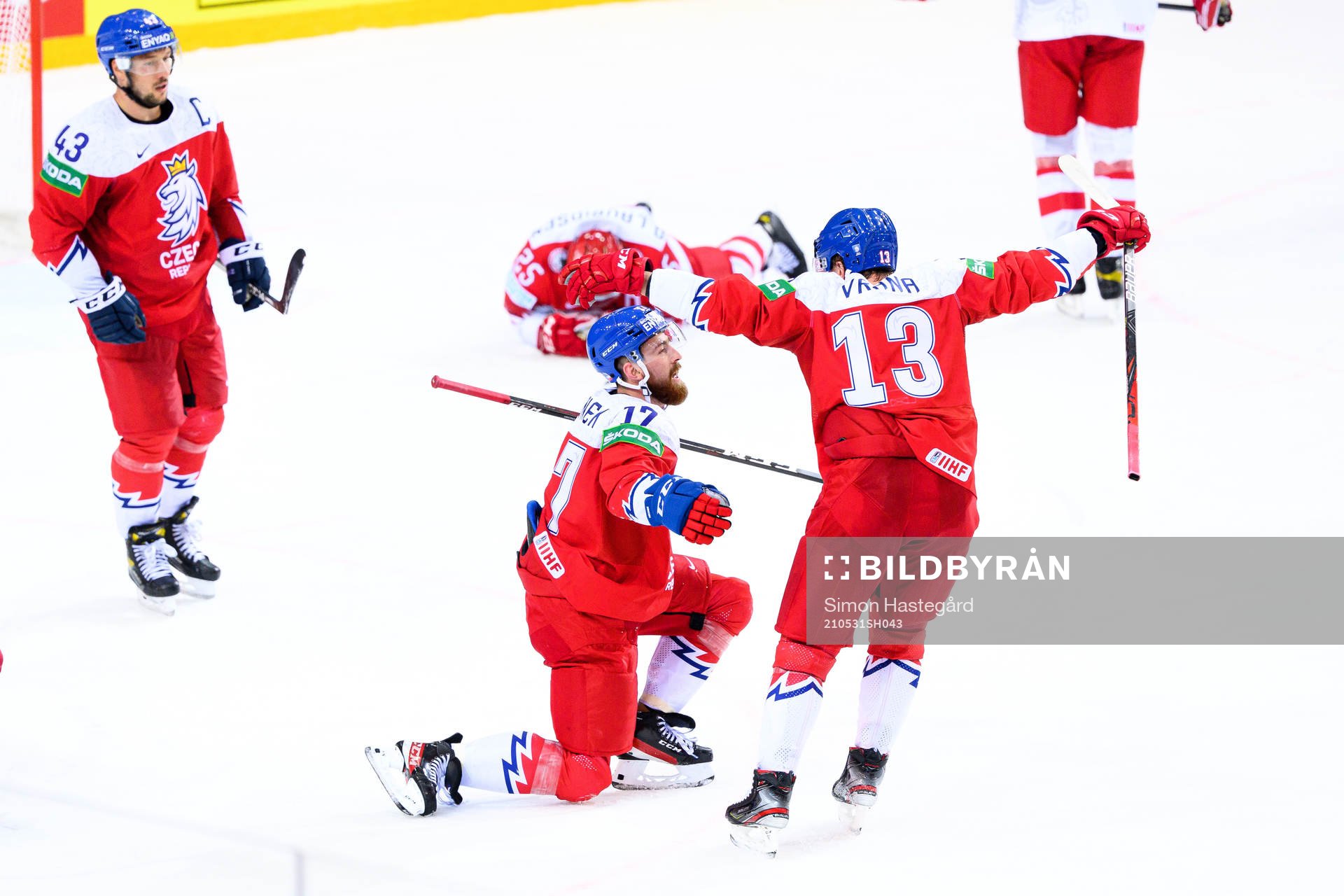 Filip Hronek of Czech Republic celebrate a overtime goal