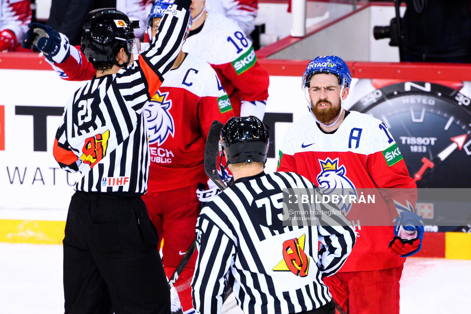 Filip Hronek of Czech Republic reacts