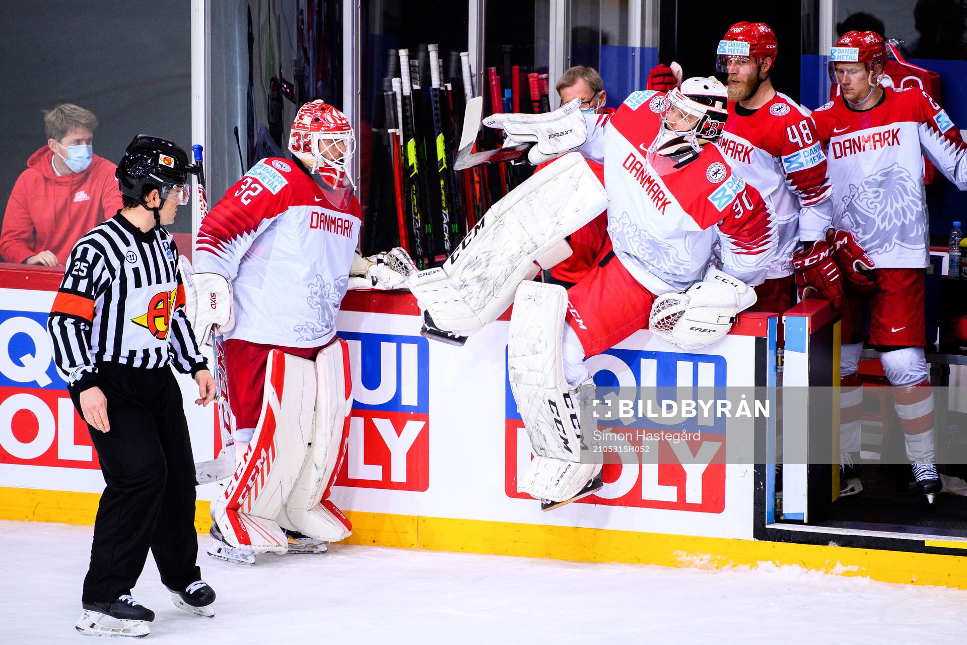 Goalkeepers Sebastian Dahm and Mads Sogaard of Denmark