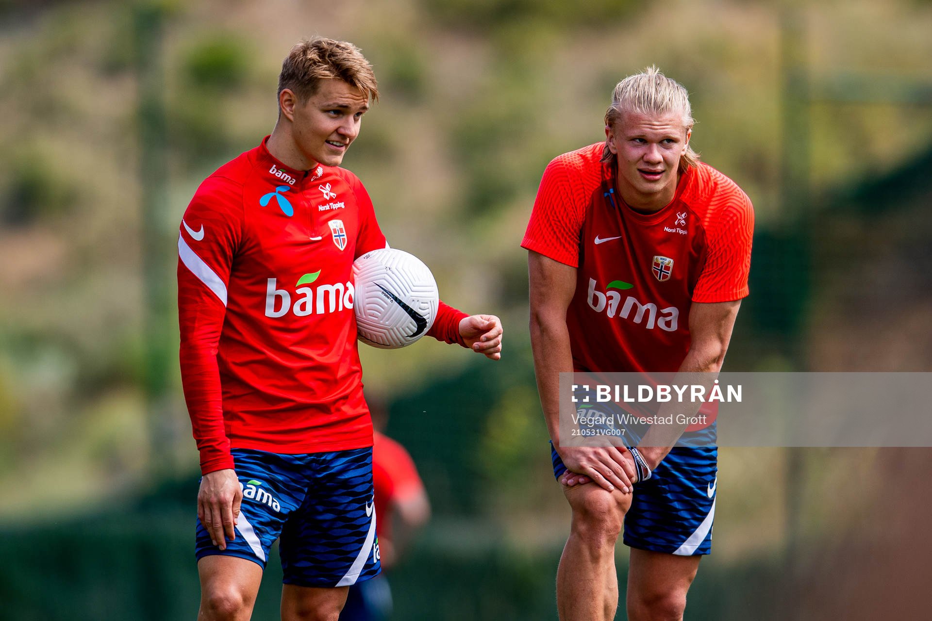 Martin Ødegaard and Erling Braut Haaland of the Norwegian