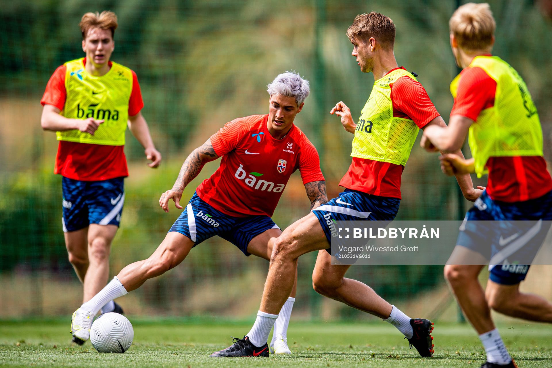 Mathias Normann and Kristoffer Ajer of the Norwegian national football team during a training session on May 31, 2021 in Marbella. 