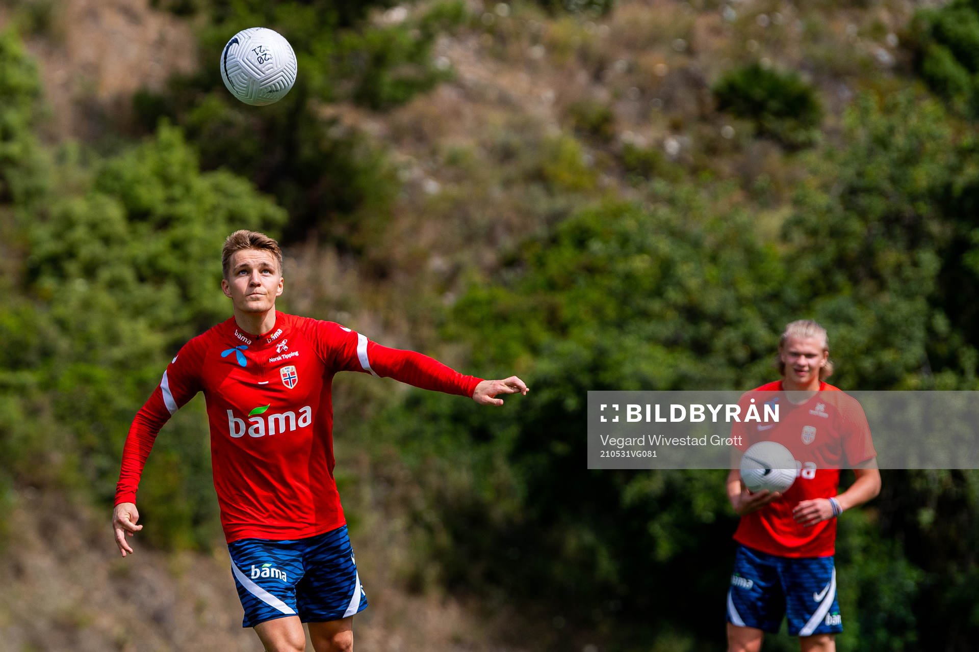 Martin Ødegaard and Erling Braut Haaland of the Norwegian