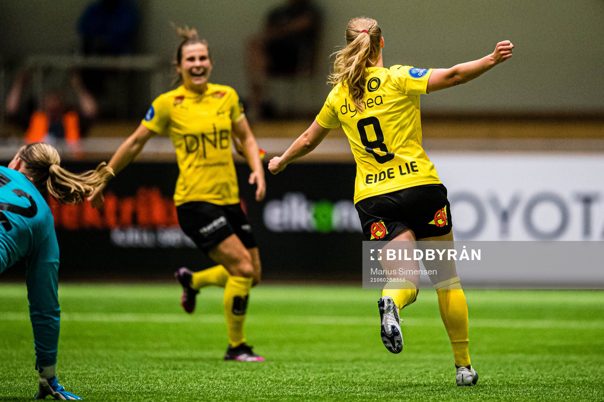 Nora Eide Lie of LSK Kvinner celebrates after scoring the 2-1 goal during the Toppserien football match between LSK Kvinner and Lyn on June 2, 2021 in Lillestrøm.