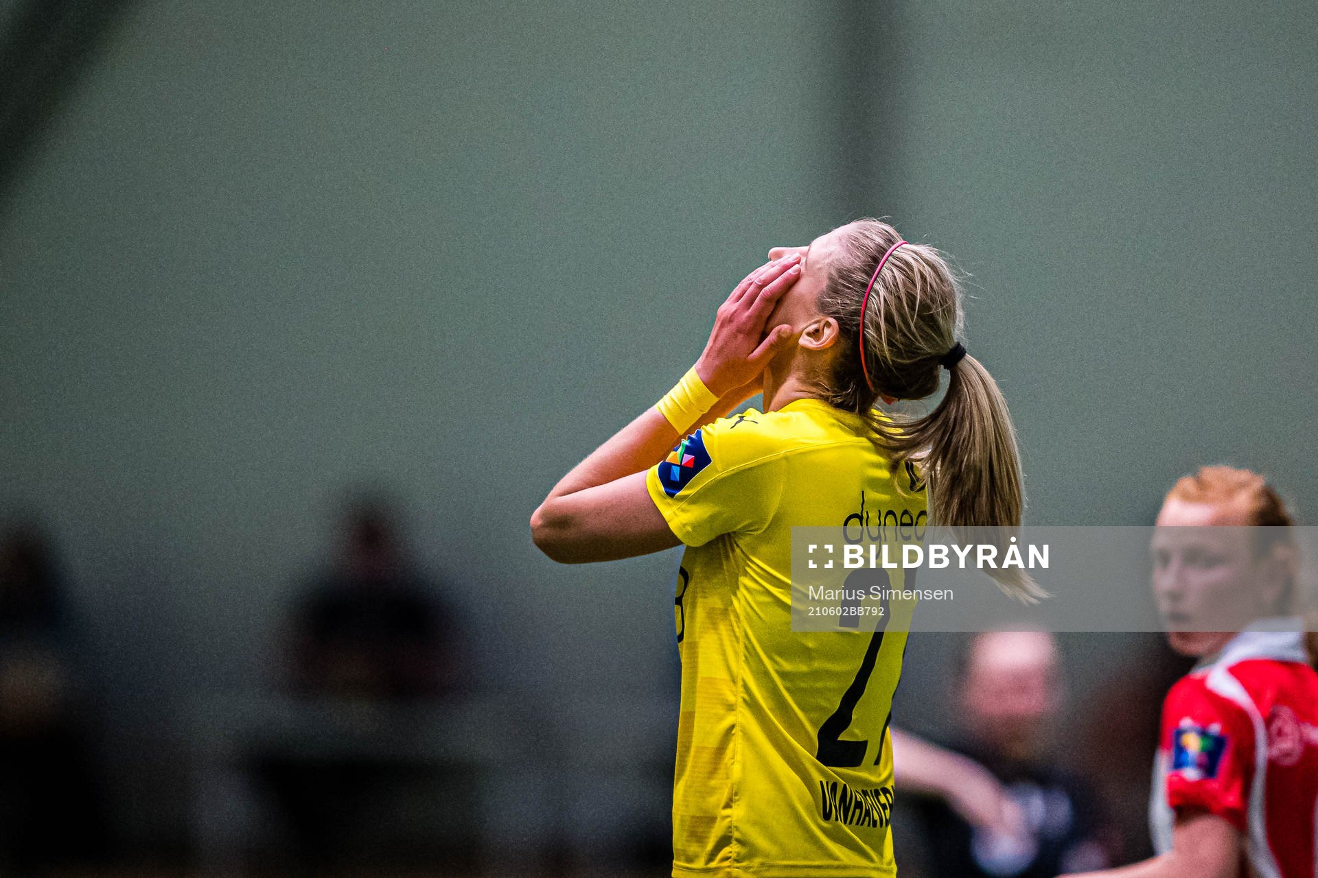 Justine Vanhaevermaet of LSK Kvinner reacts