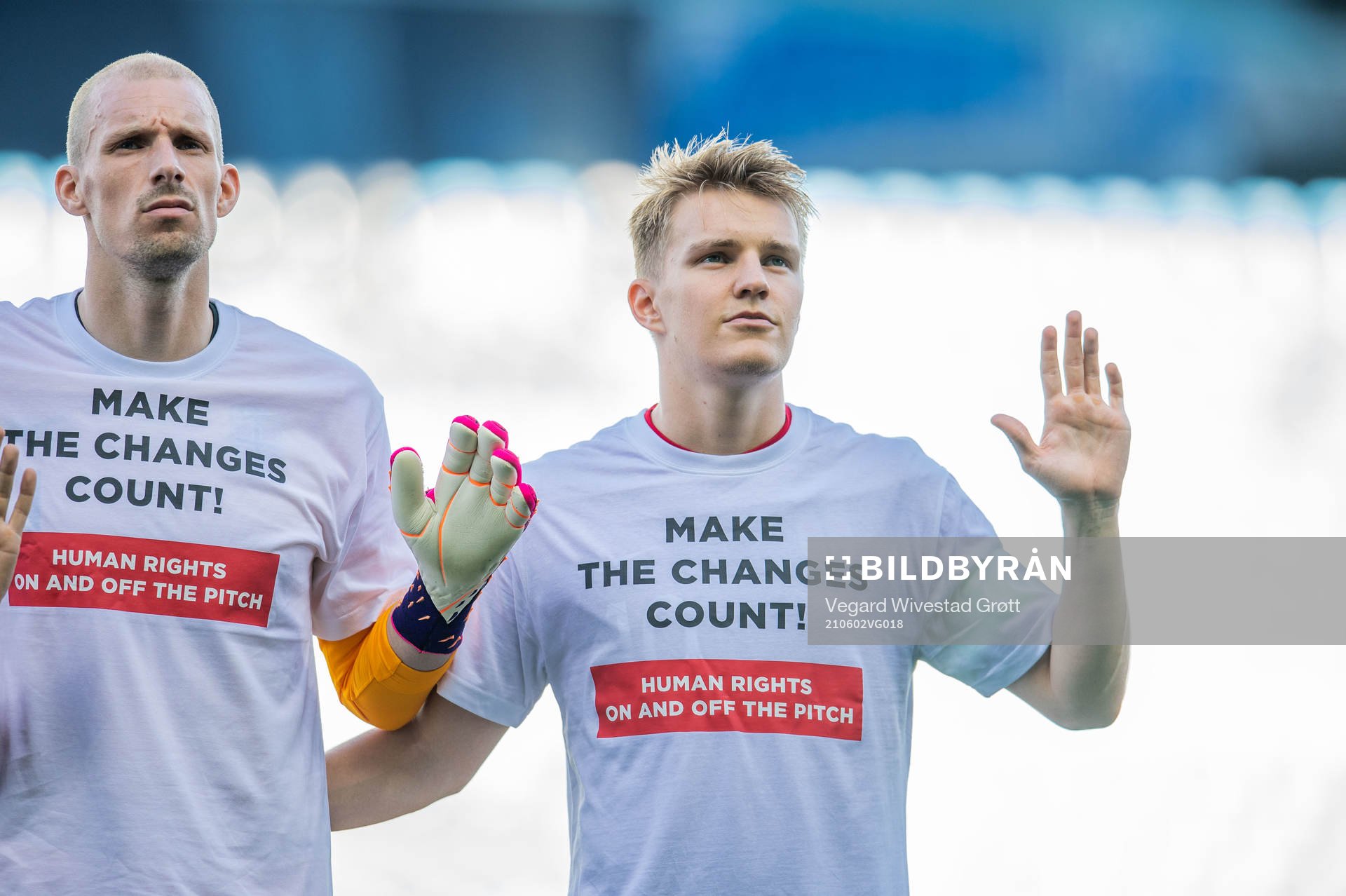 Goalkeeper André Hansen and Martin Ødegaard of Norway