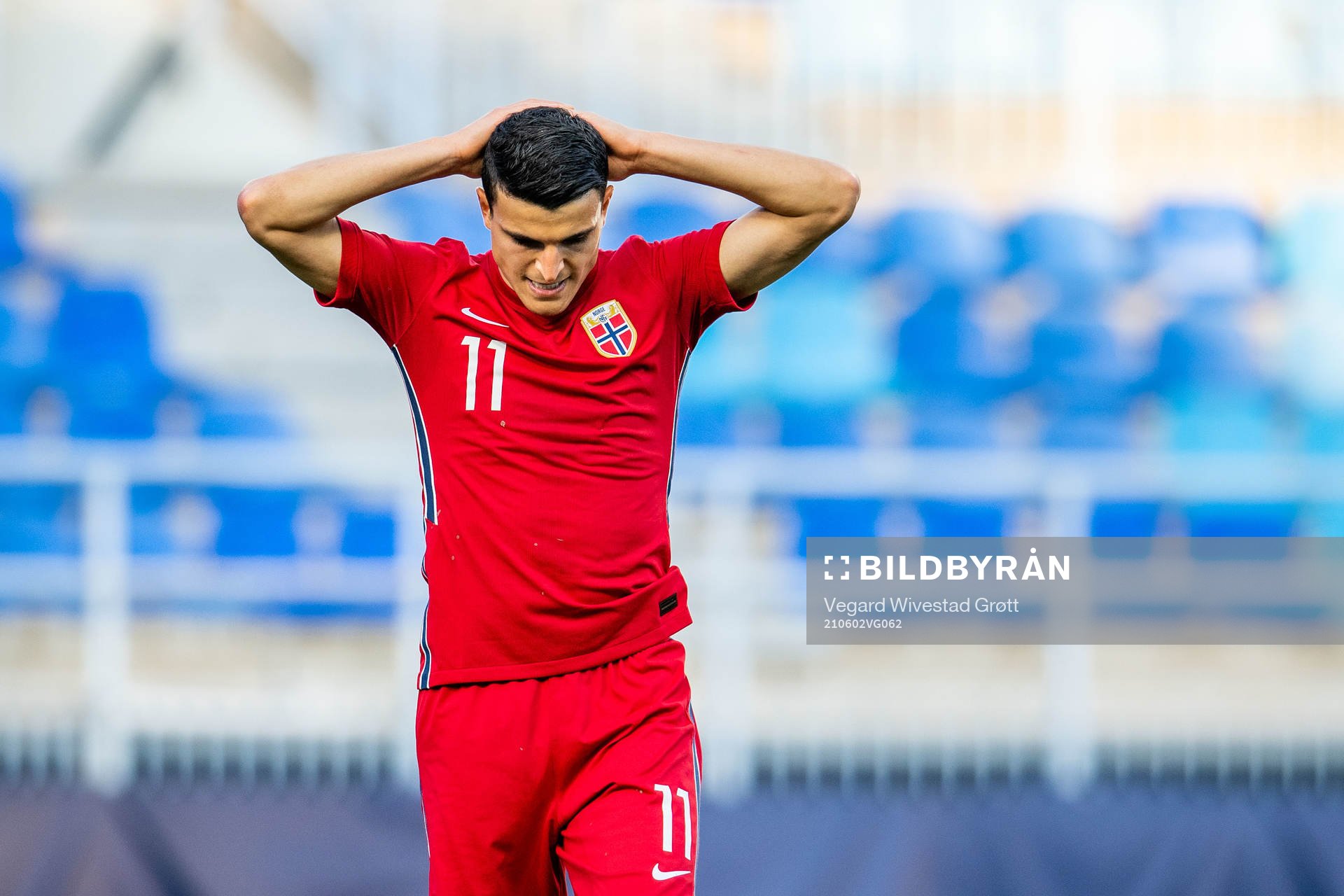 Mohamed Elyounoussi of Norway looks dejected