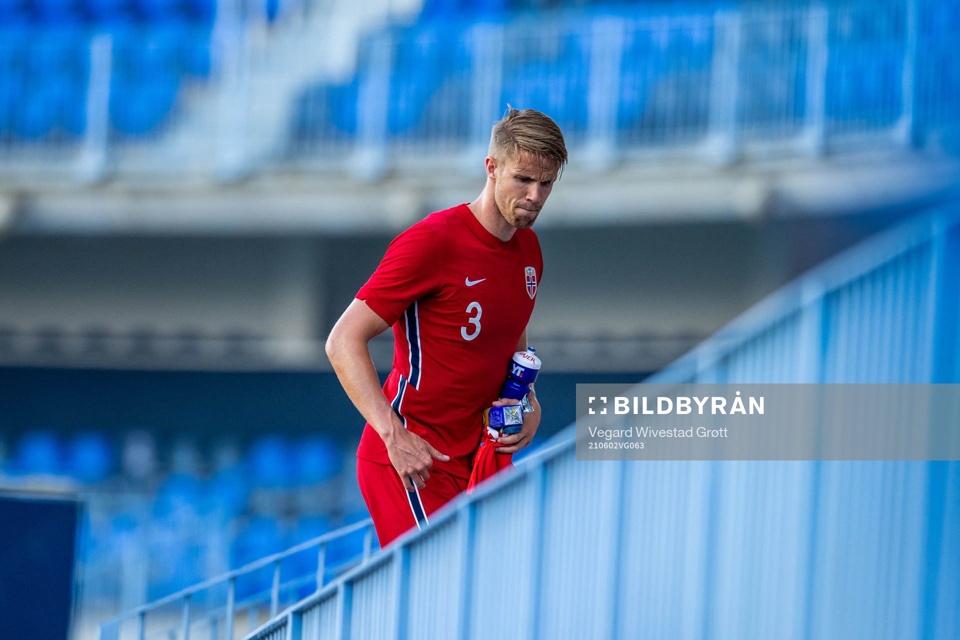 Kristoffer Ajer of Norway looks dejected in the stands