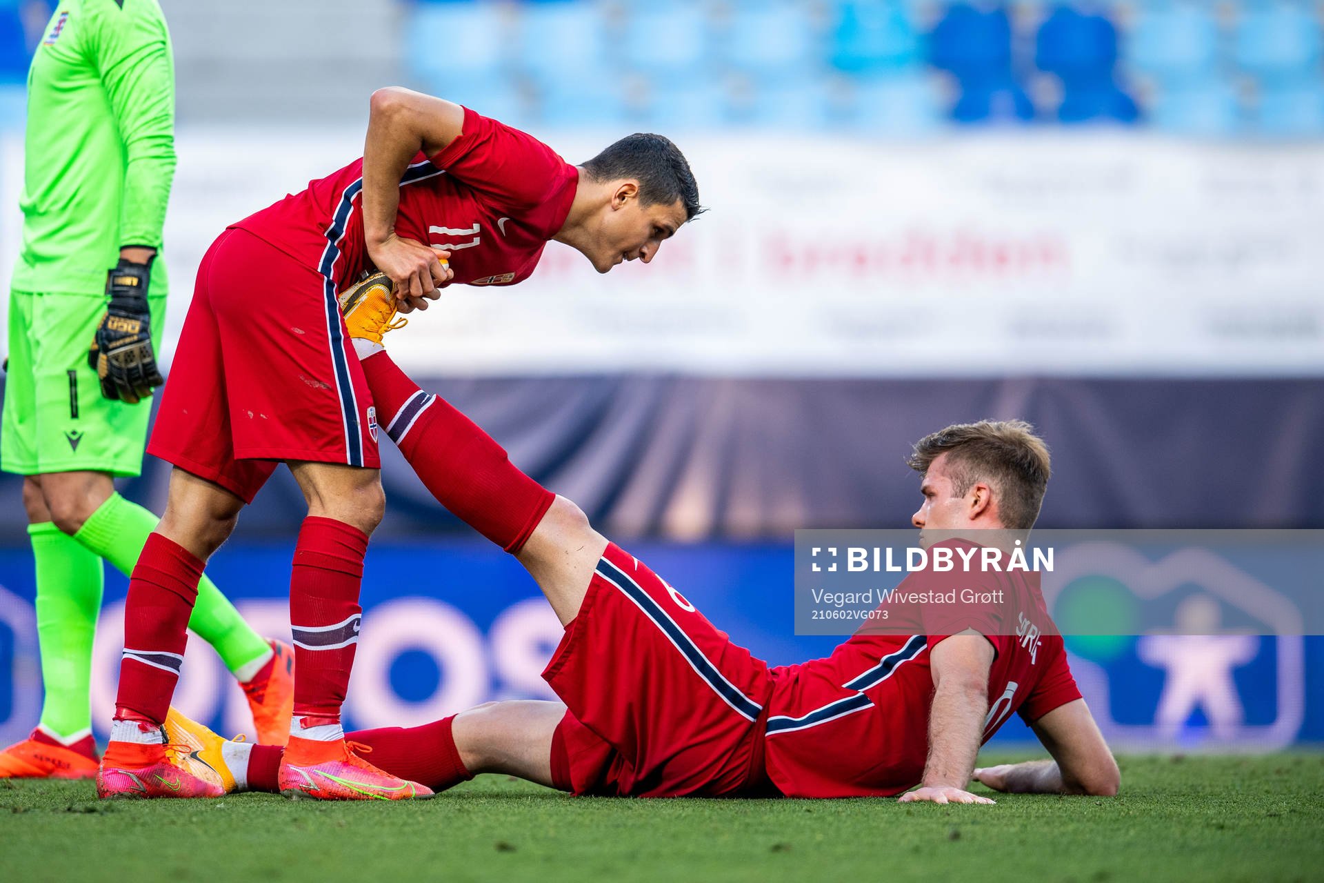 Mohamed Elyounoussi and Alexander Sørloth of Norway