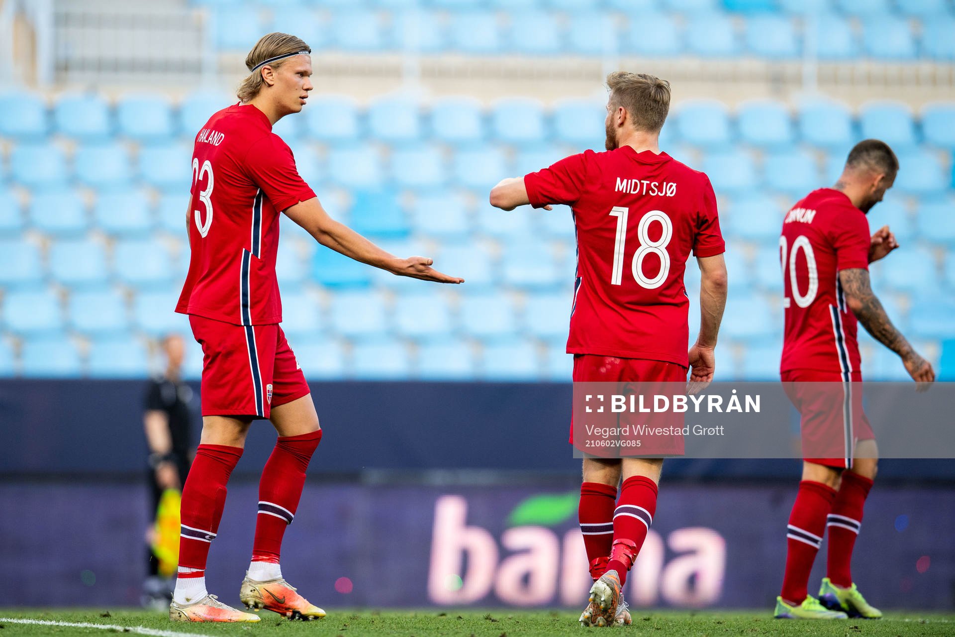 Erling Braut Haaland of Norway celebrates with teammate