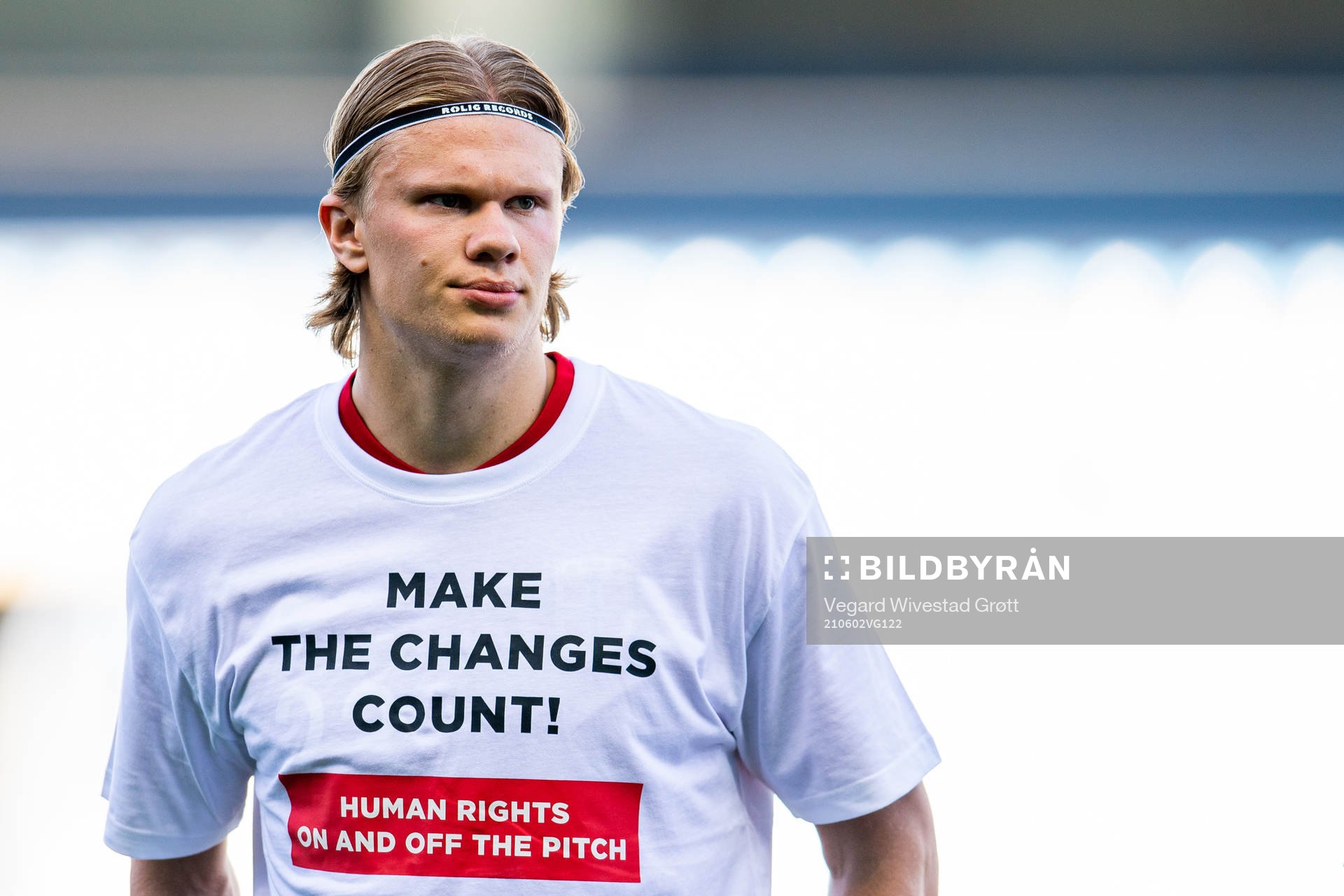 Erling Braut Haaland of Norway wearing a t-shirt with the