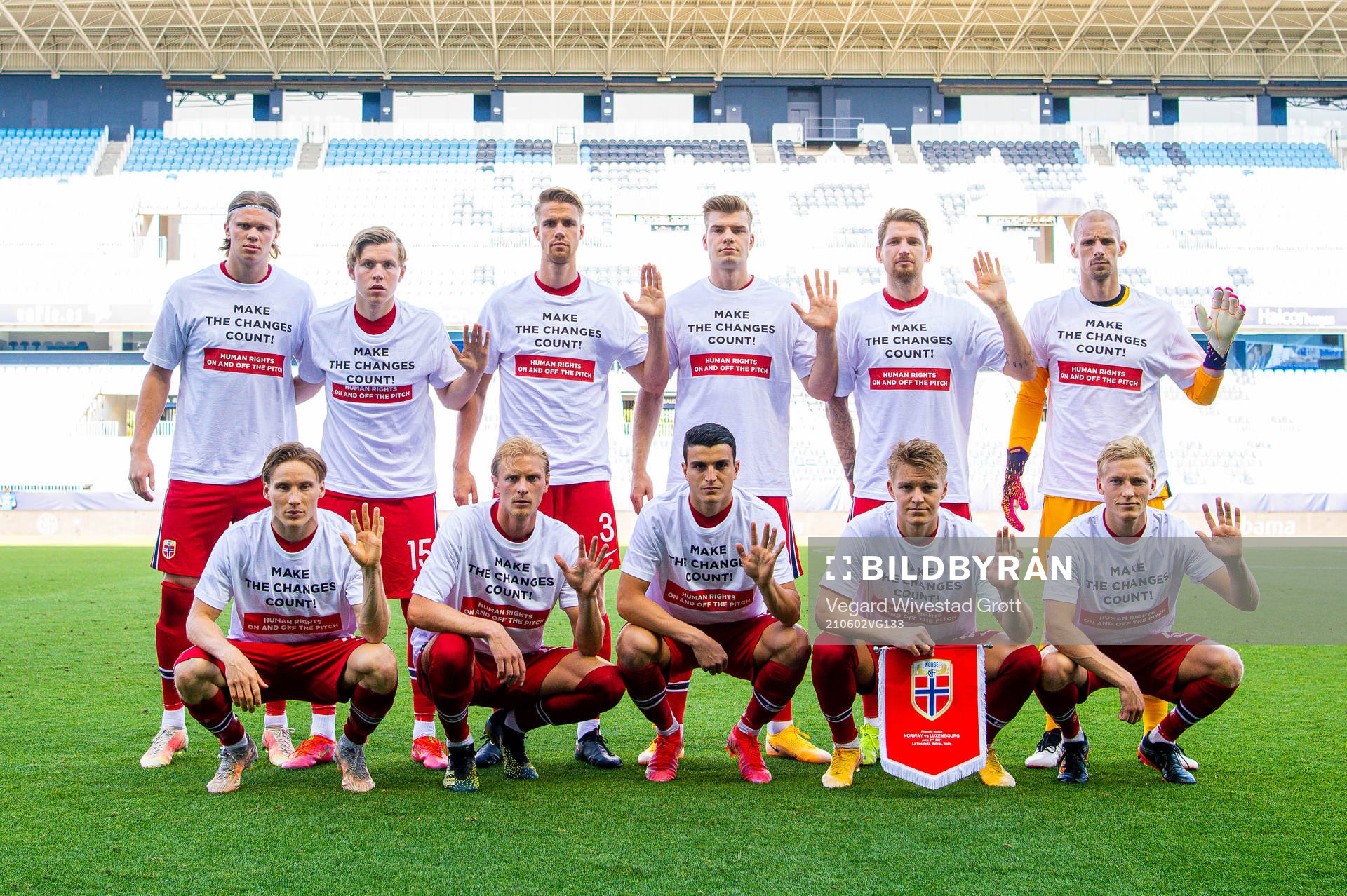 Norway's starting eleven pose for a team photo wearing a