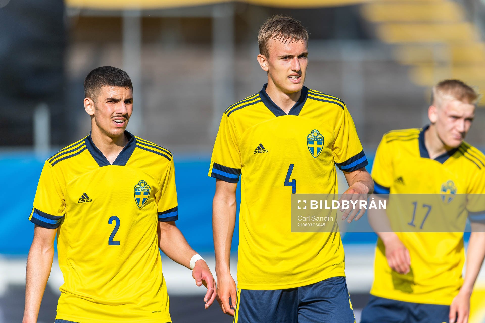 Hussein Ali and Jesper Tolinsson of Sweden during the under-21 international friendly football match between Sweden and Finland on June 3, 2021 in Falkenberg.