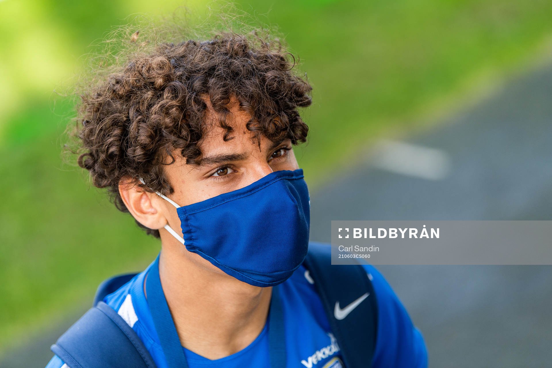 Robin Tihi of Finland is interviewed after the under-21 international friendly football match between Sweden and Finland on June 3, 2021 in Falkenberg.