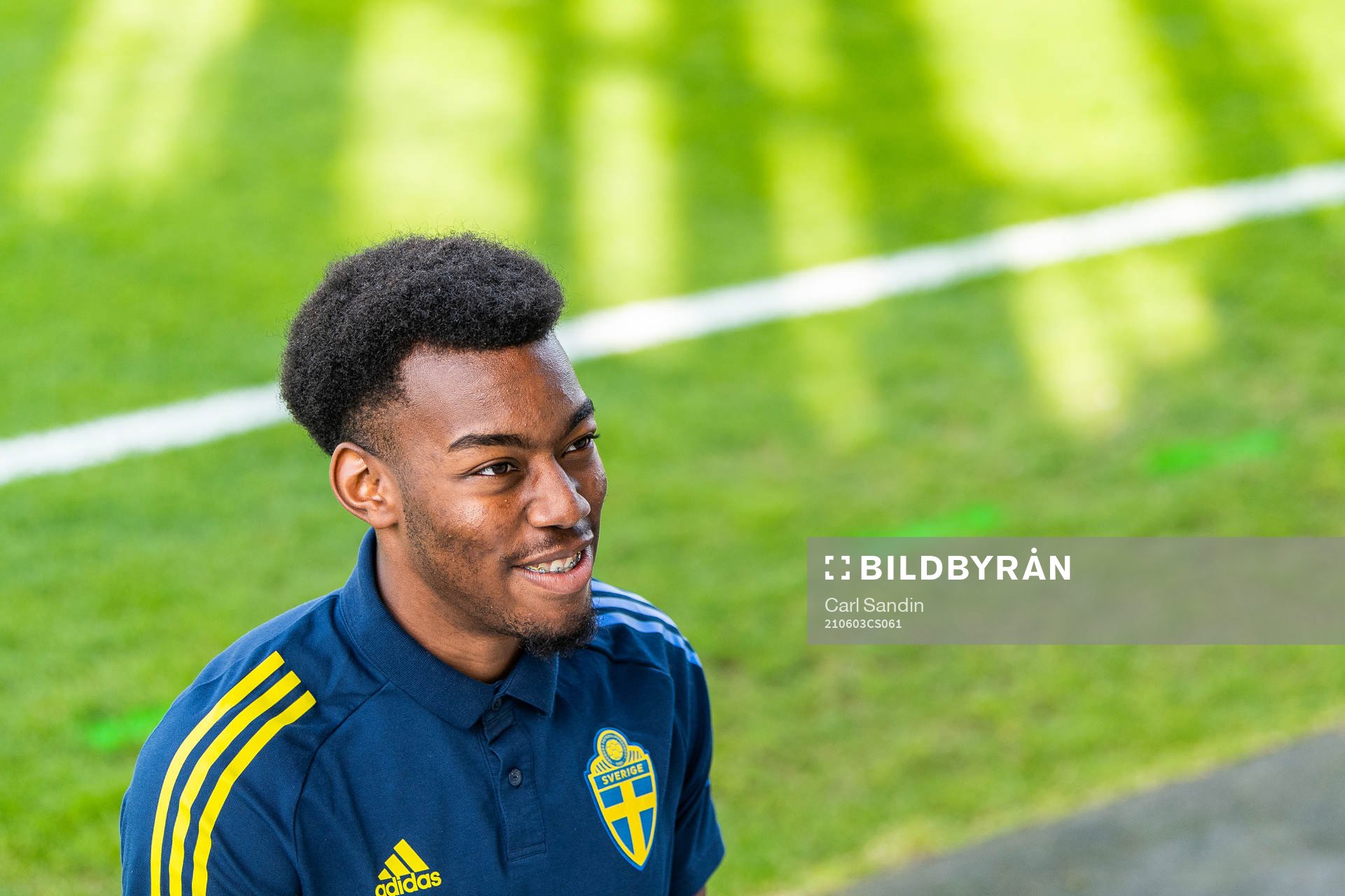 Anthony Elanga is interviewed after the under-21 international friendly football match between Sweden and Finland on June 3, 2021 in Falkenberg.