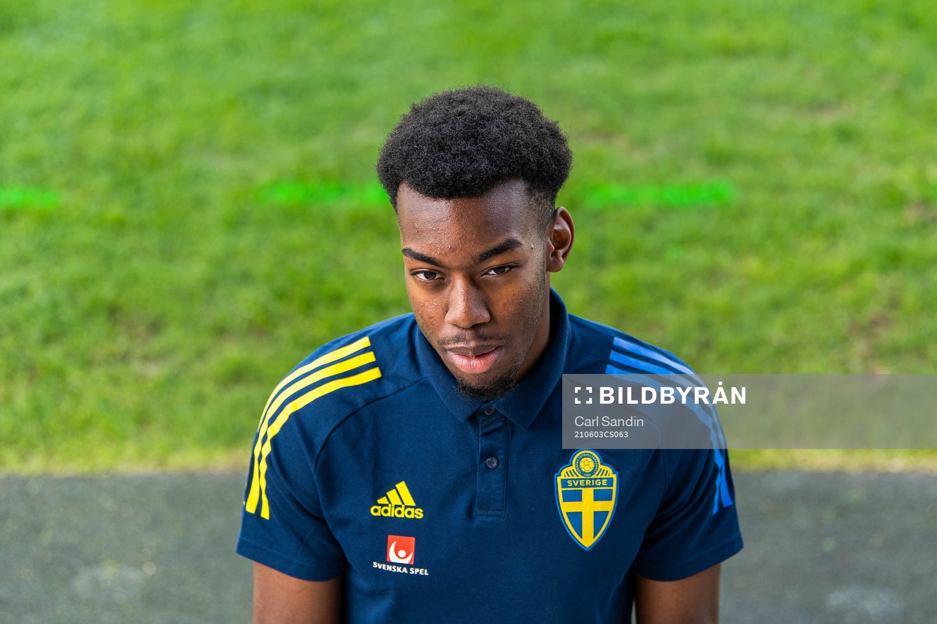 Anthony Elanga of Sweden is interviewed after the under-21 international friendly football match between Sweden and Finland on June 3, 2021 in Falkenberg.