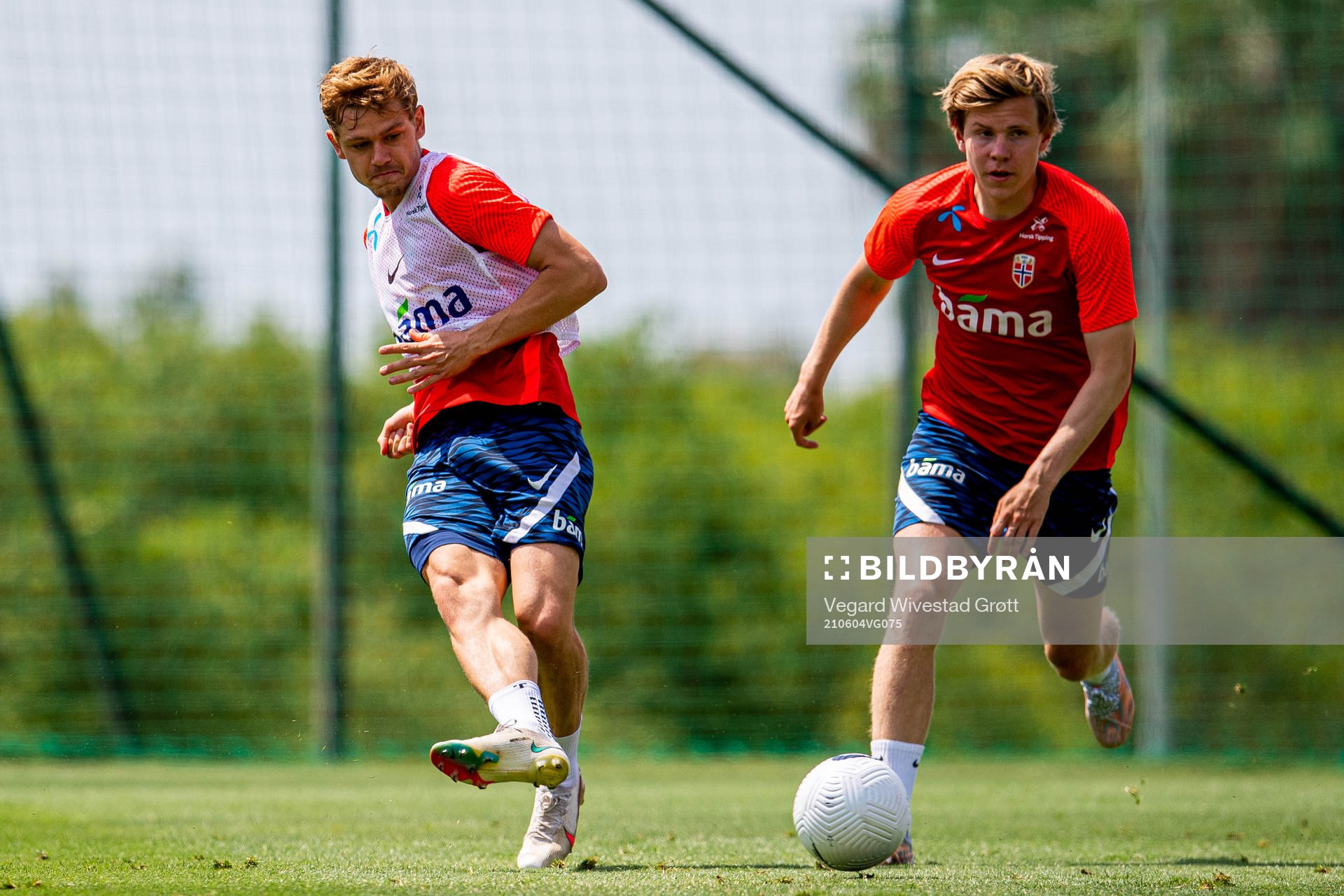 Julian Ryerson and Jens Petter Hauge of the Norwegian