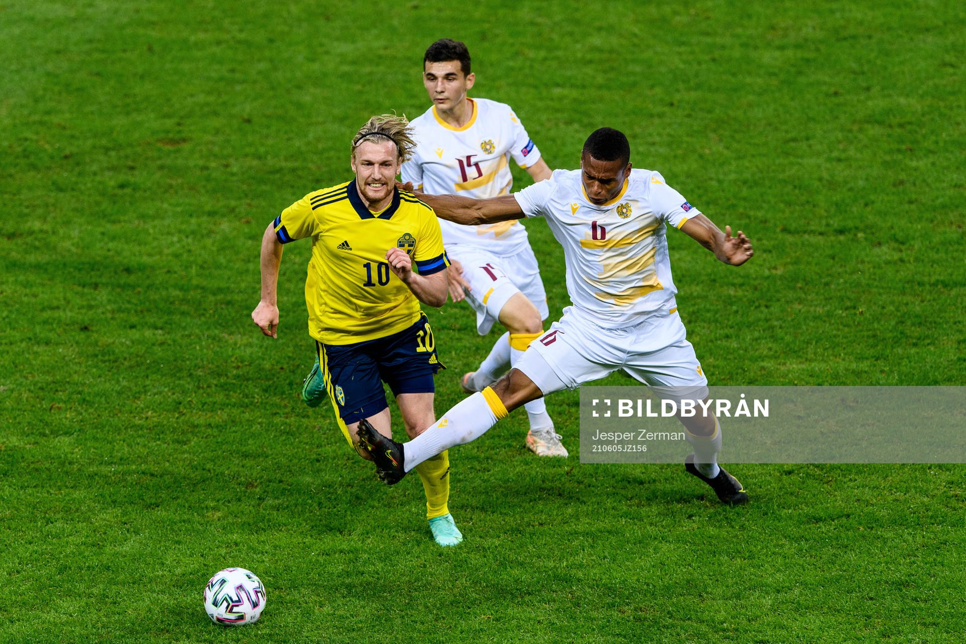 Emil Forsberg of Sweden against Eduard Spertsyan and