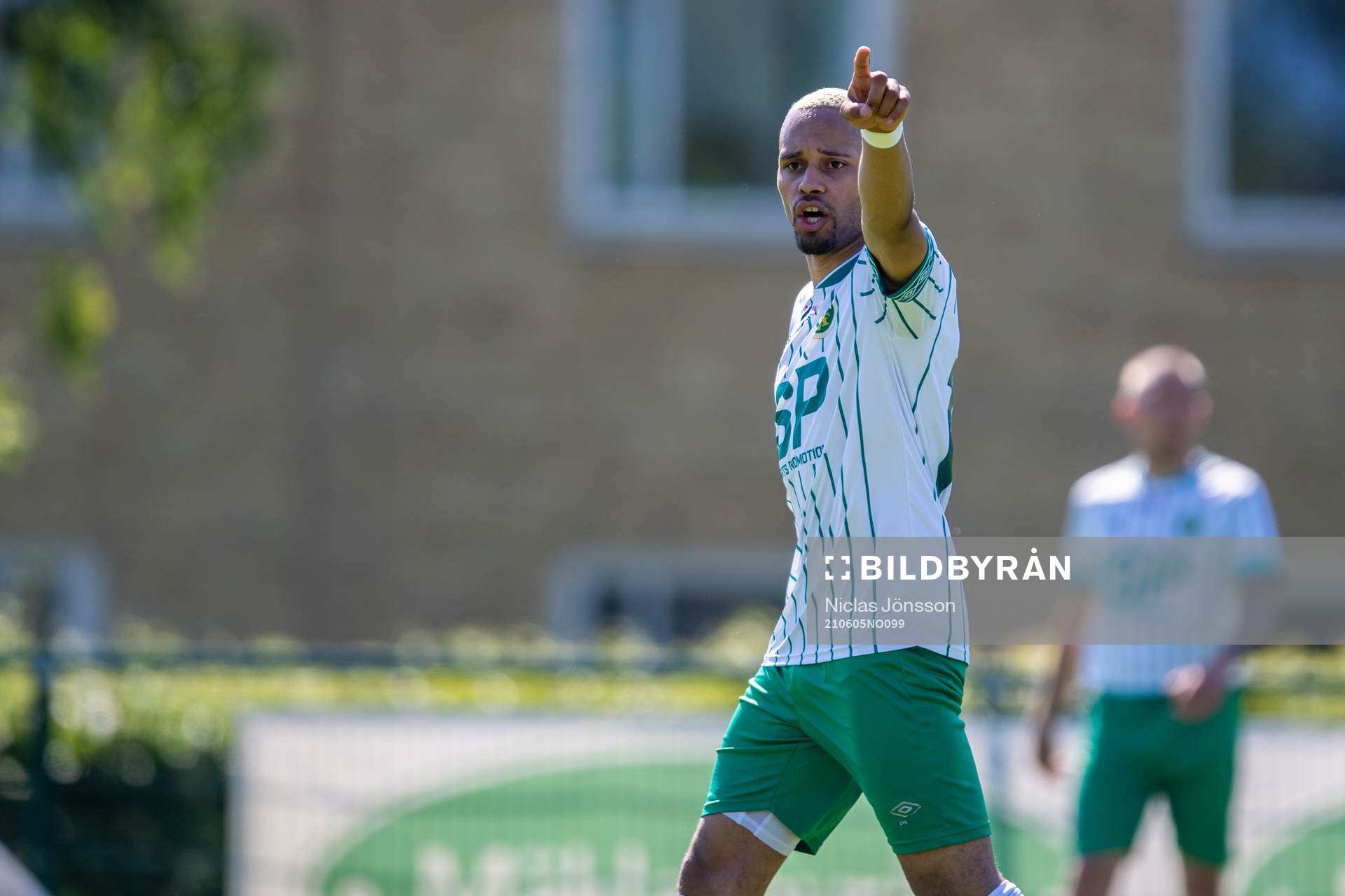 Västra frölundas Pascal Olsson under fotbollsmatchen i Division 2 mellan Eskilsminne och Västra Frölunda den 5 juni 2021 i Helsingborg.