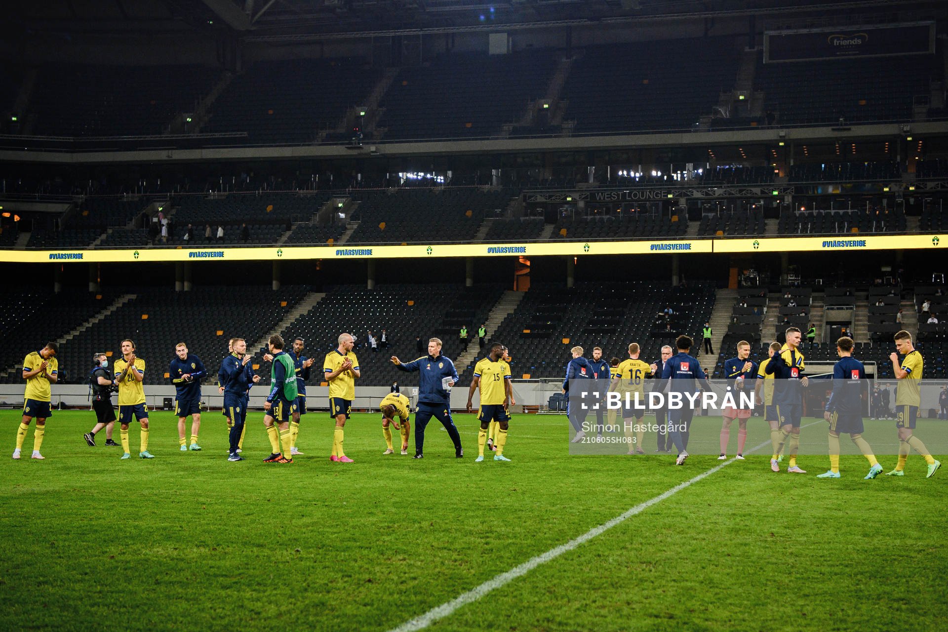 Players of Sweden celebrate after the international friendly football match between Sweden and Armenia on June 5, 2021 in Stockholm.